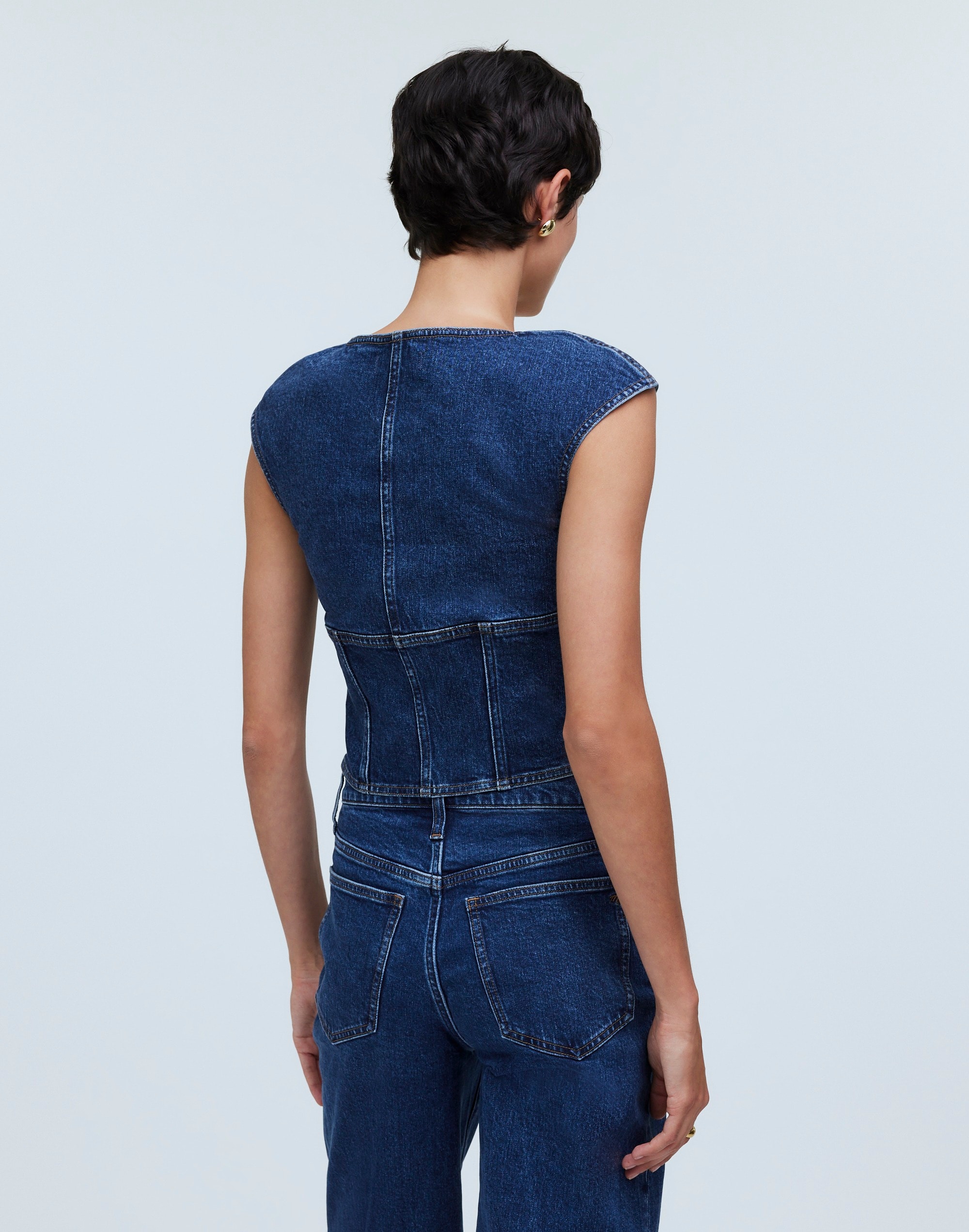 Denim Darted Crop Top in Marbern Wash in marbern wash image 4