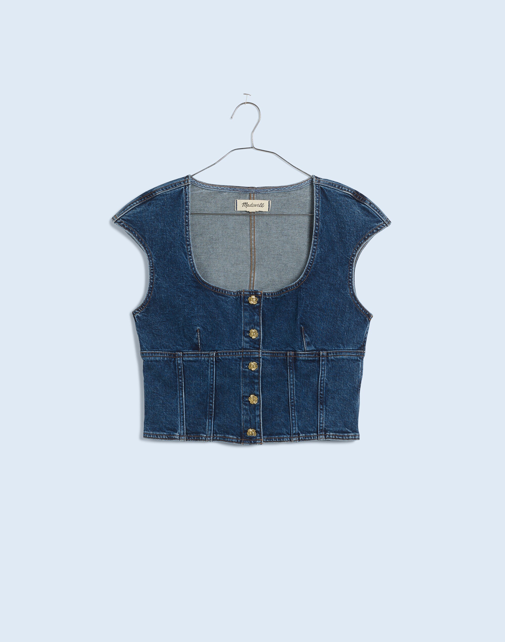 Denim Darted Crop Top in Marbern Wash in marbern wash image 6