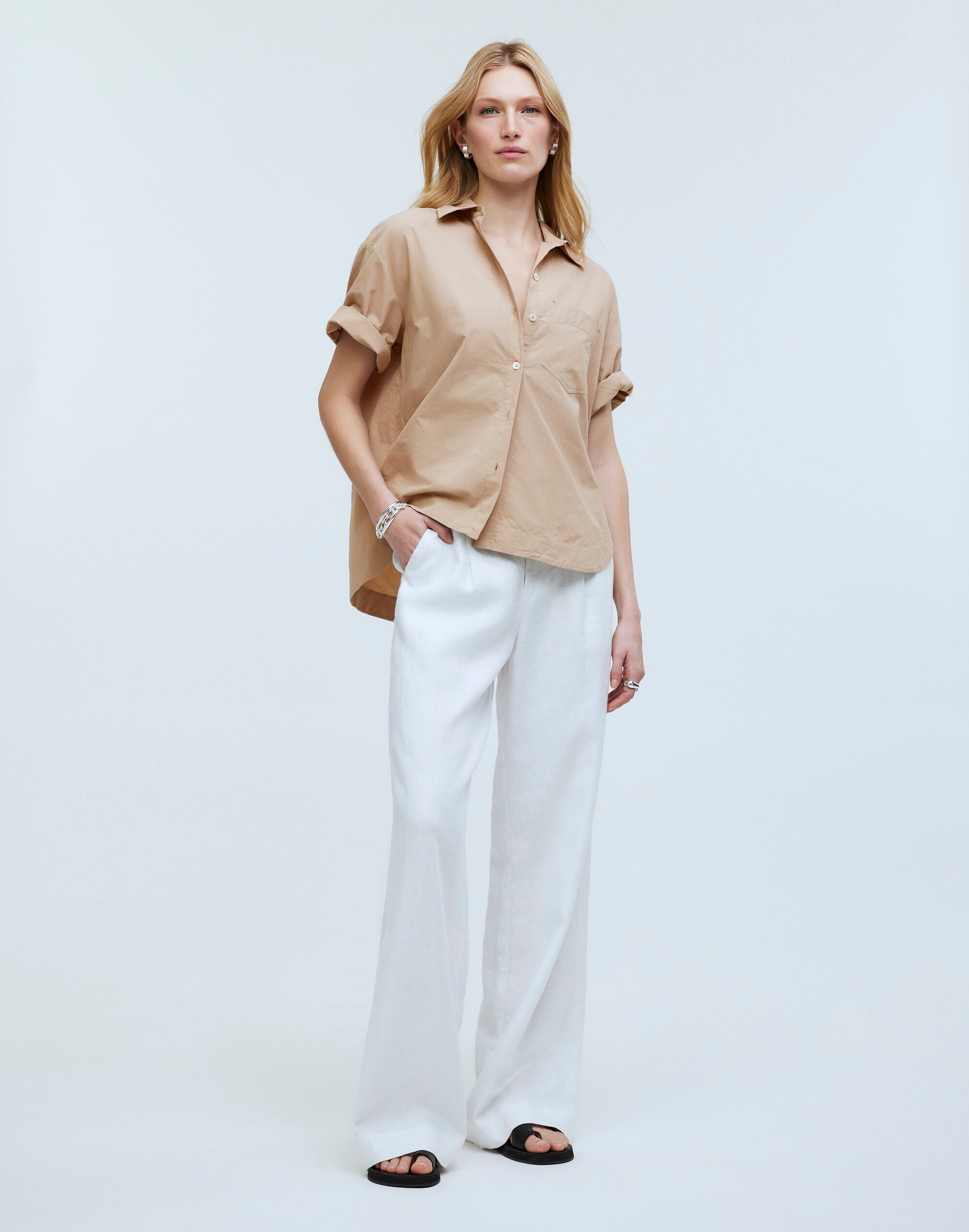 Oversized Boxy Button-Up Shirt in Signature Poplin