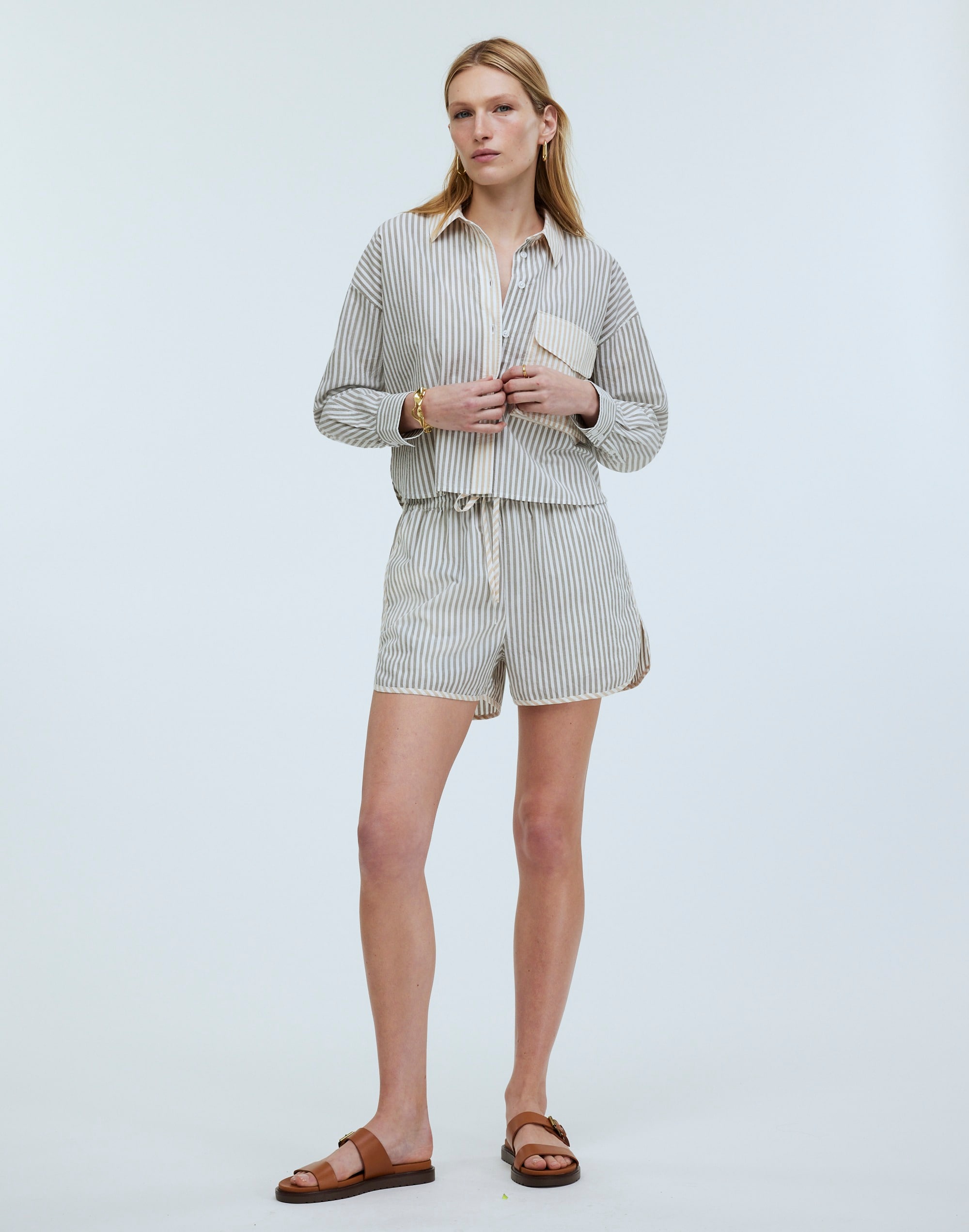 Flap-Pocket Crop Button-Up Shirt in Poplin