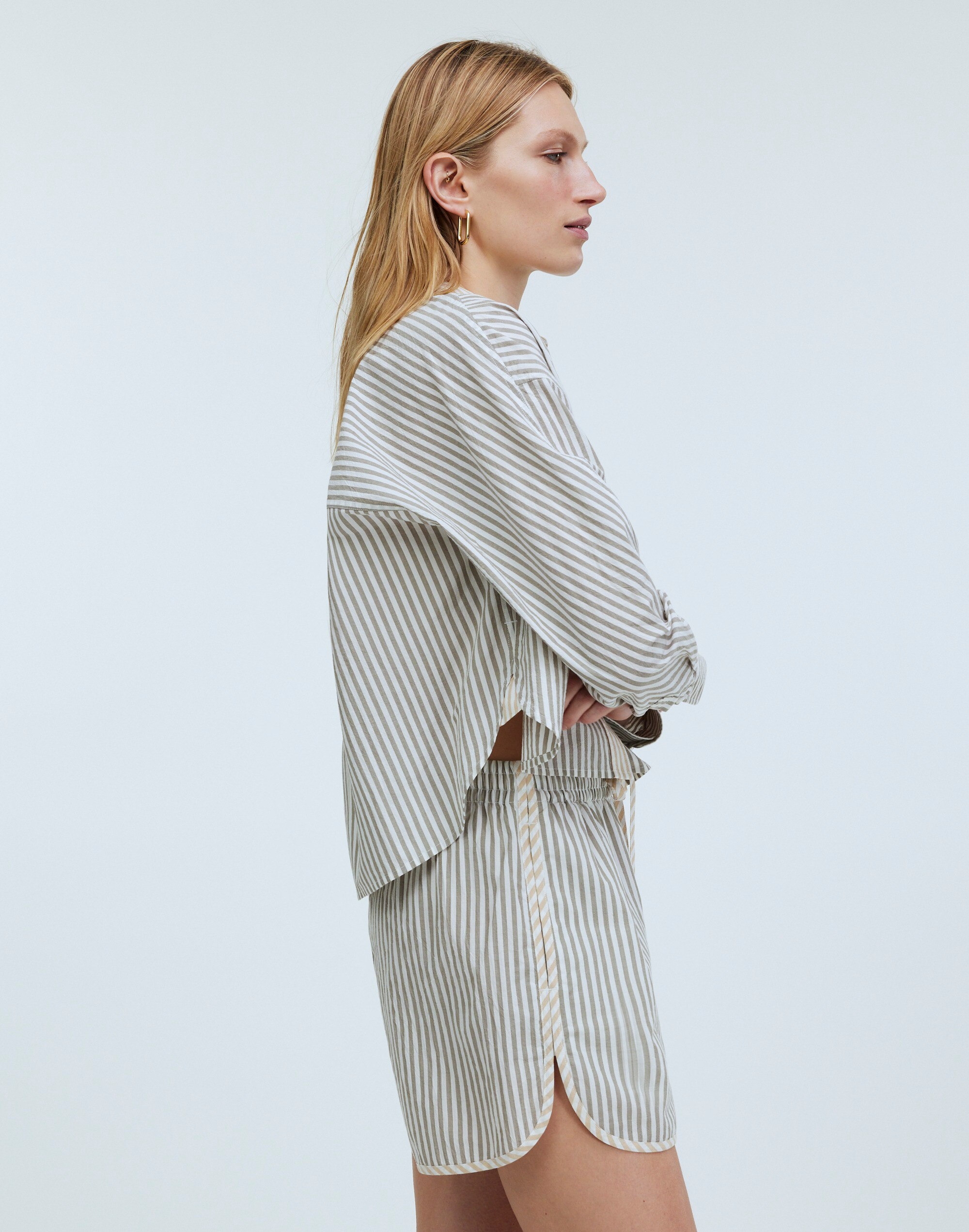 Flap-Pocket Crop Button-Up Shirt in Poplin