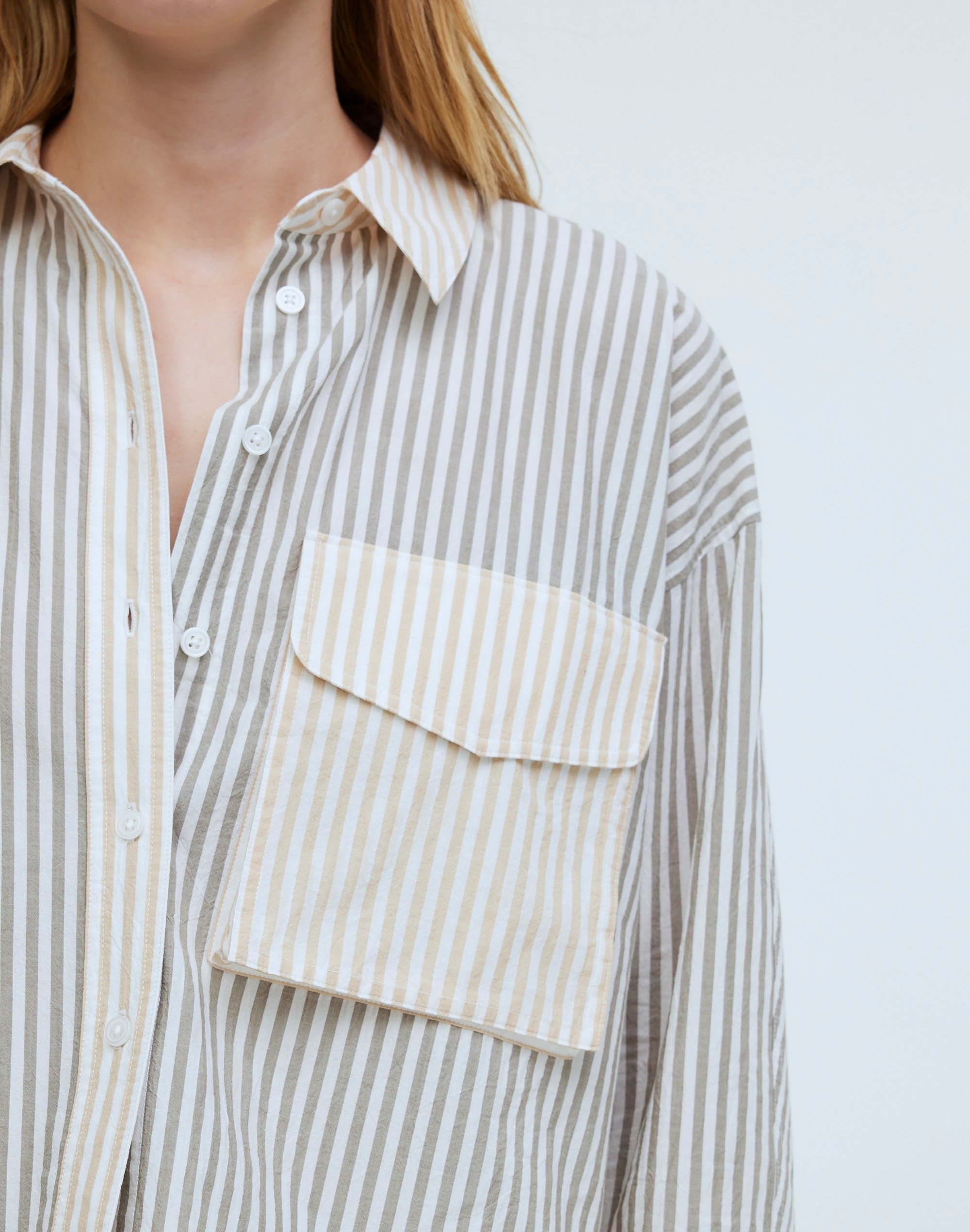 Flap-Pocket Crop Button-Up Shirt in Poplin