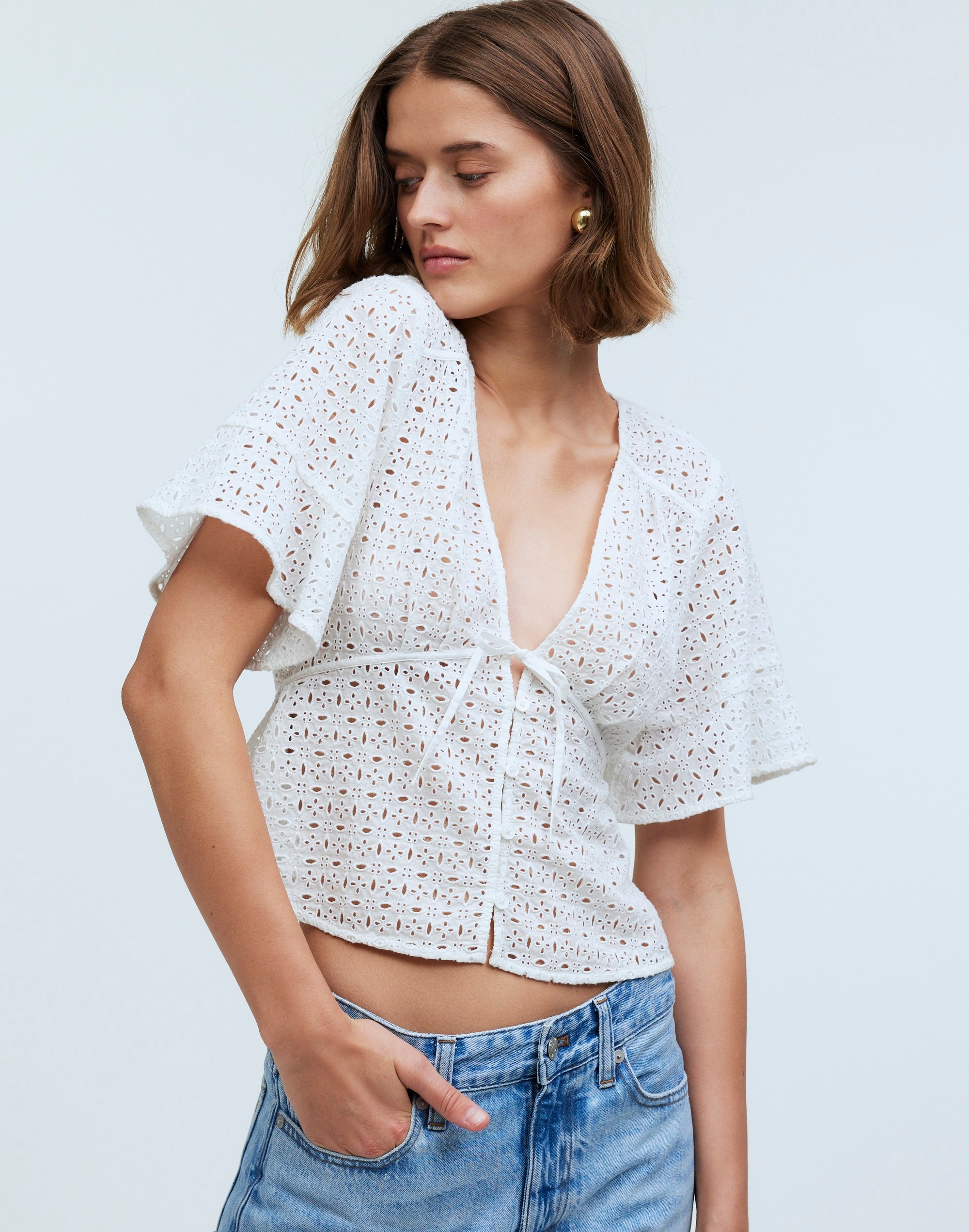 Tie-Front Top in Eyelet