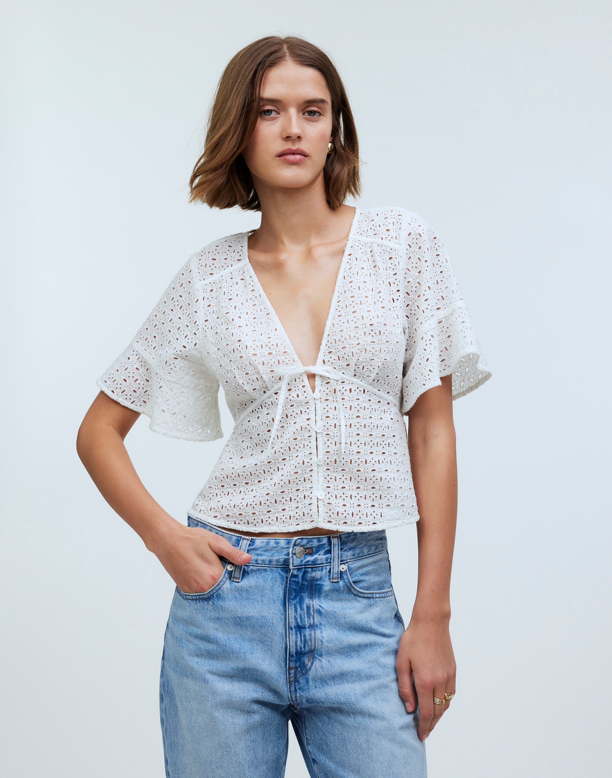 Tie-Front Top in Eyelet
