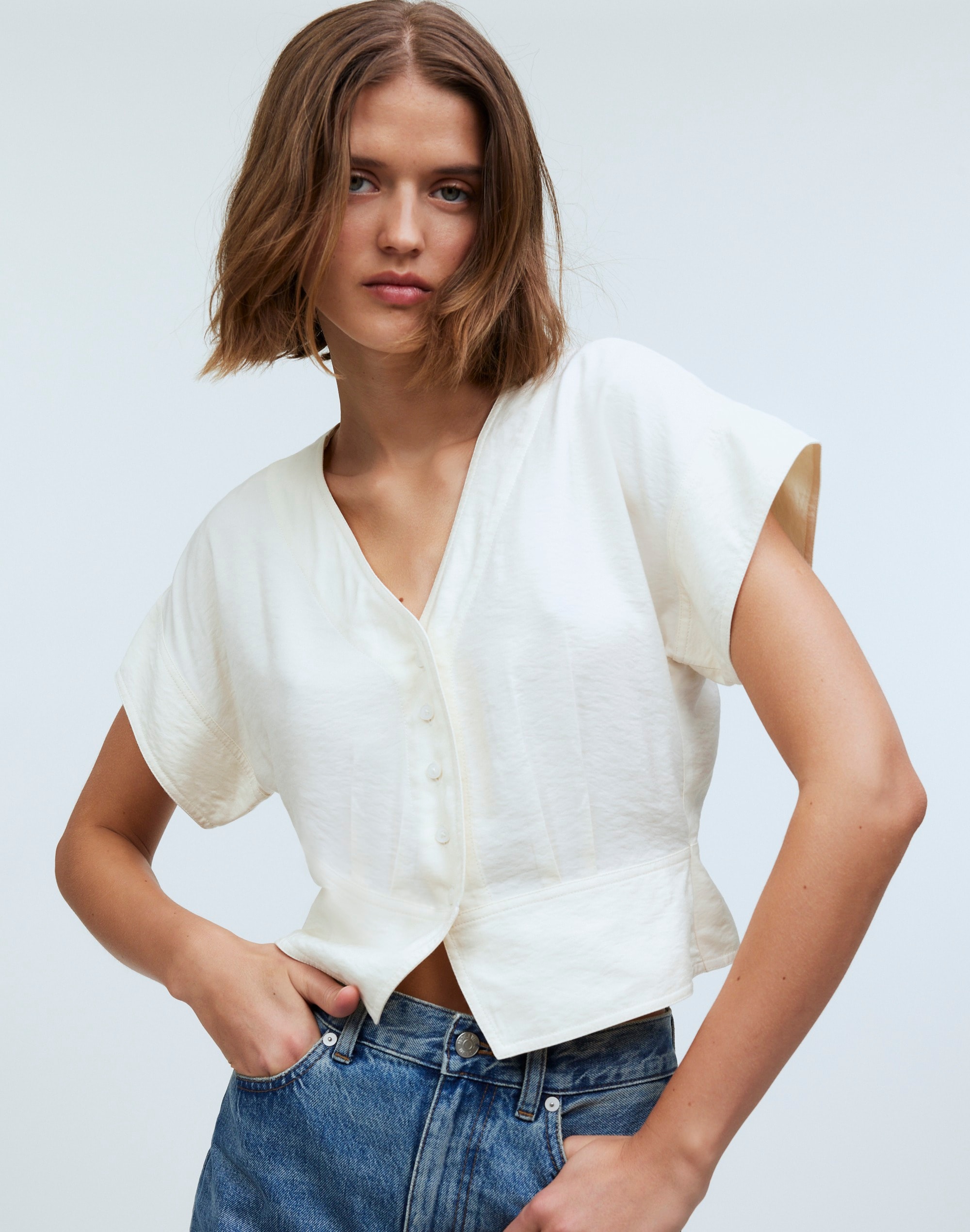 Pleated Short-Sleeve Top