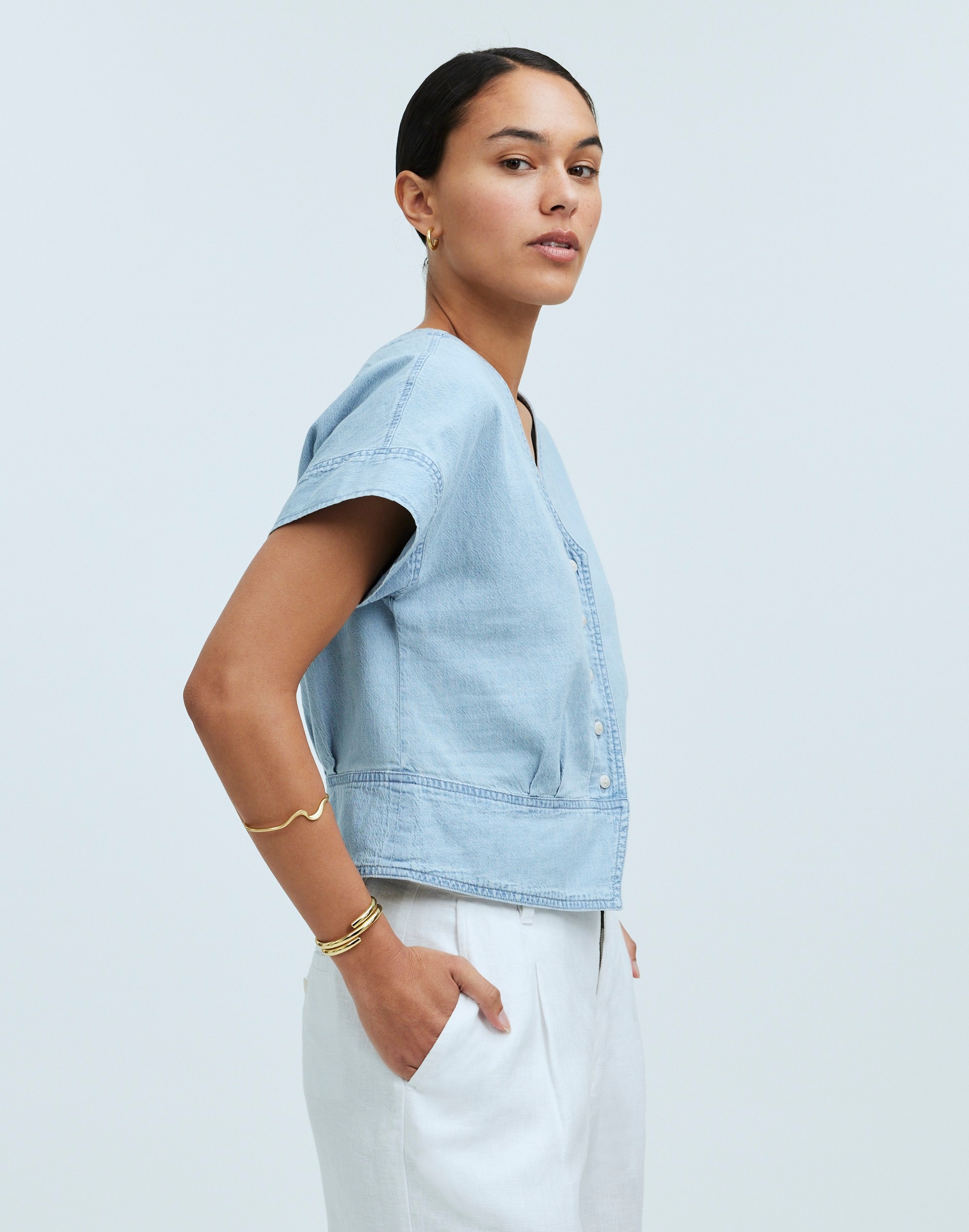 Pleated Short-Sleeve Top