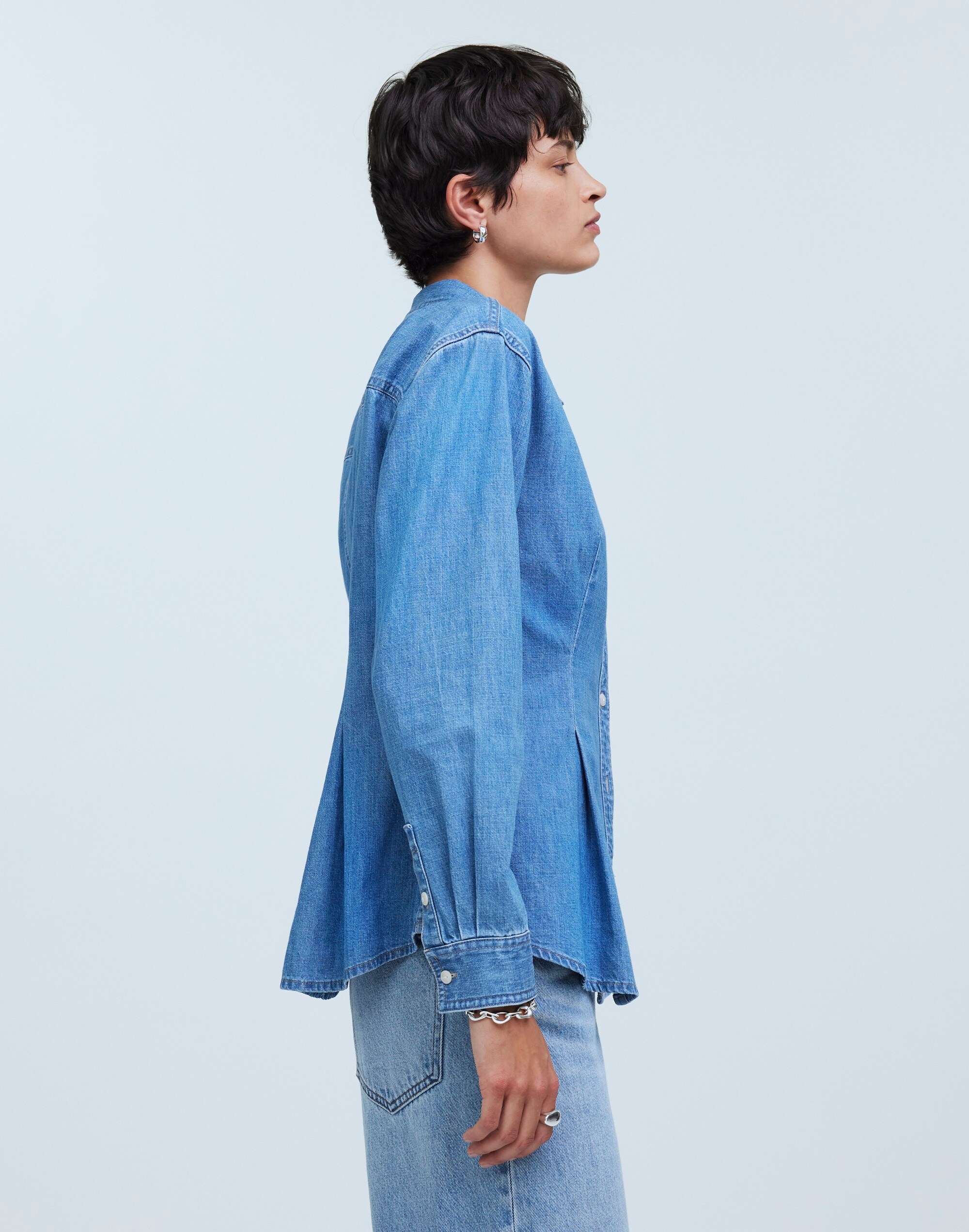 Denim Darted Button-Up Shirt in Winnset Wash