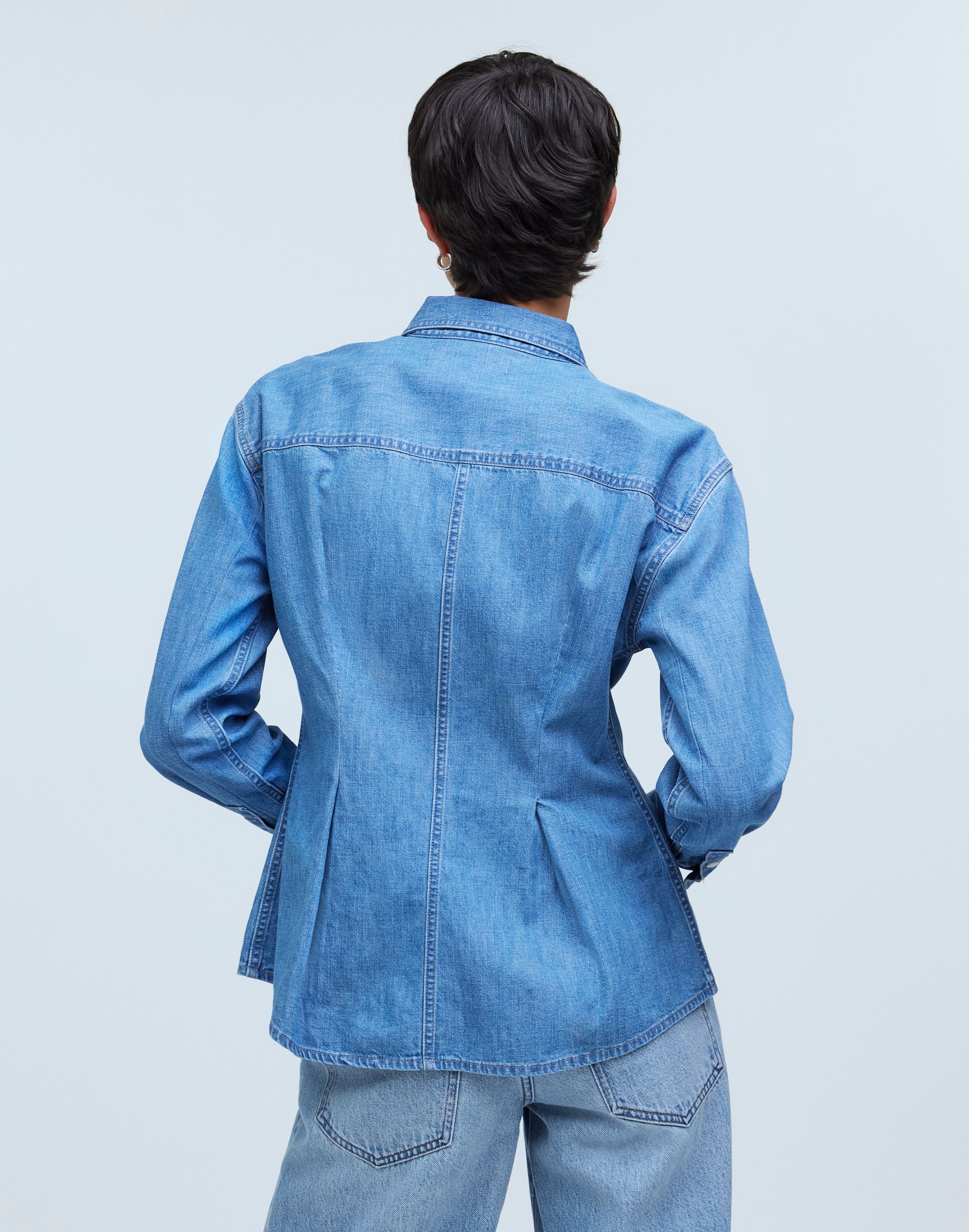 Denim Darted Button-Up Shirt in Winnset Wash