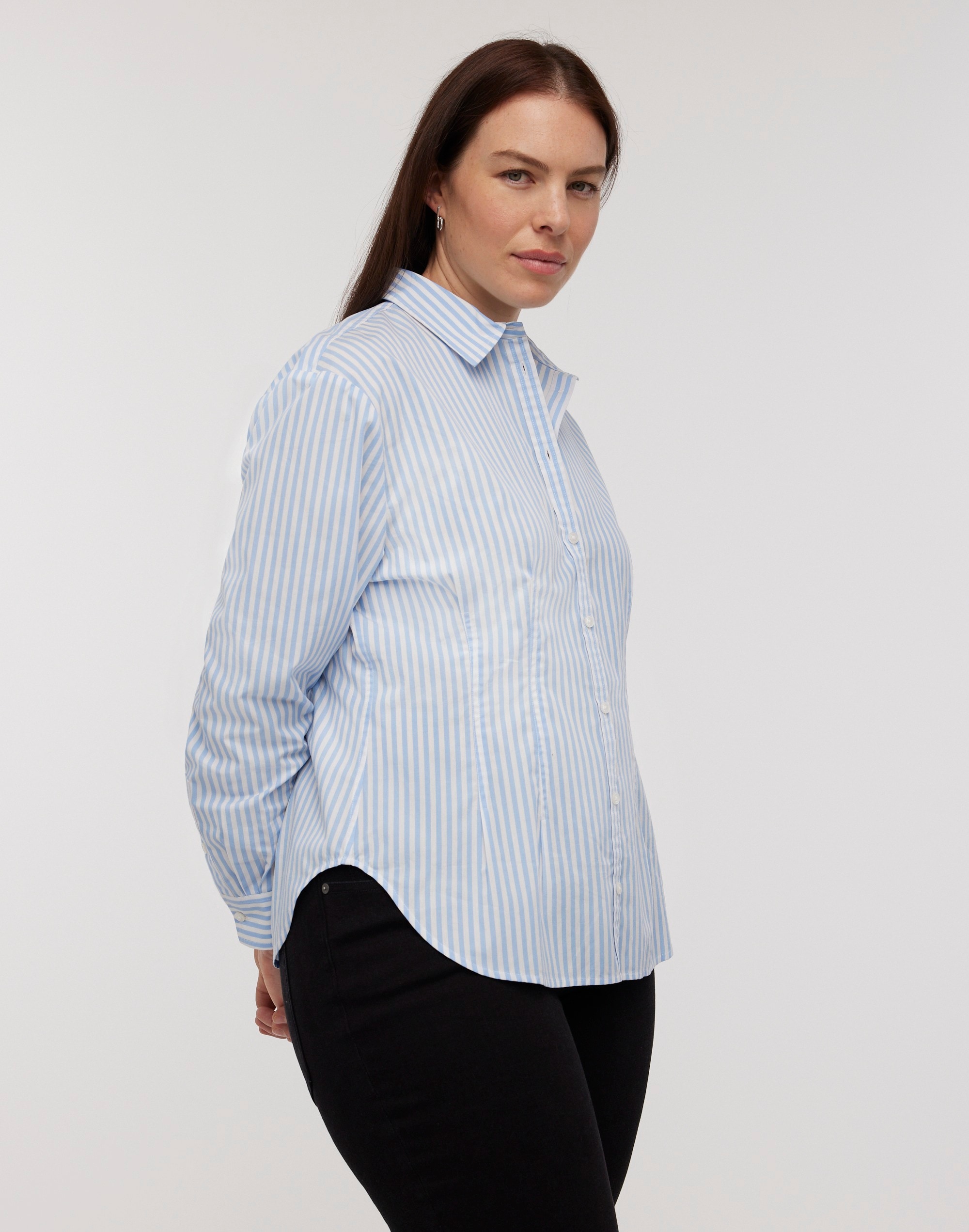 Darted Long-Sleeve Button-Up Shirt