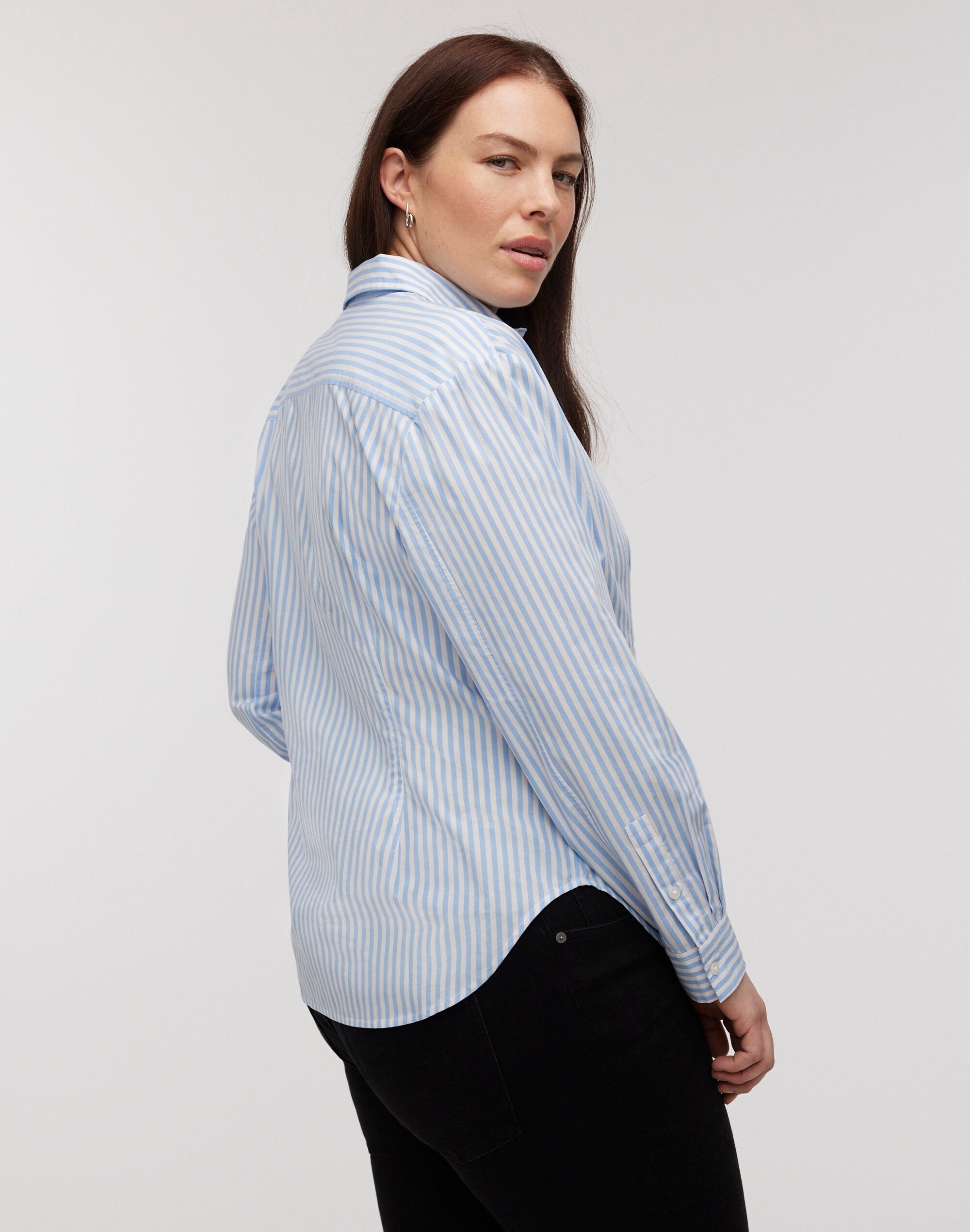 Darted Long-Sleeve Button-Up Shirt