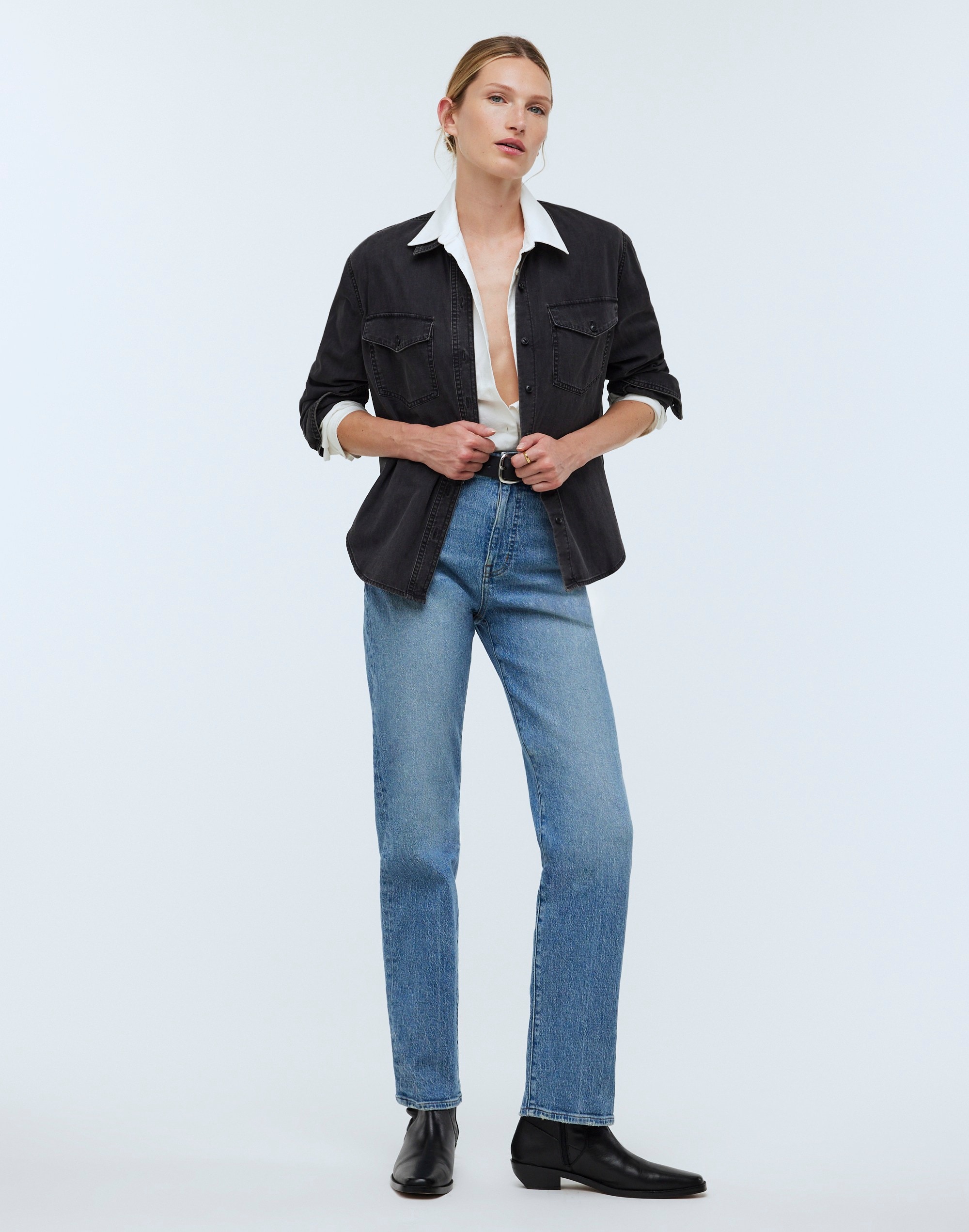 Denim Western Button-Up Shirt in Lunar Wash