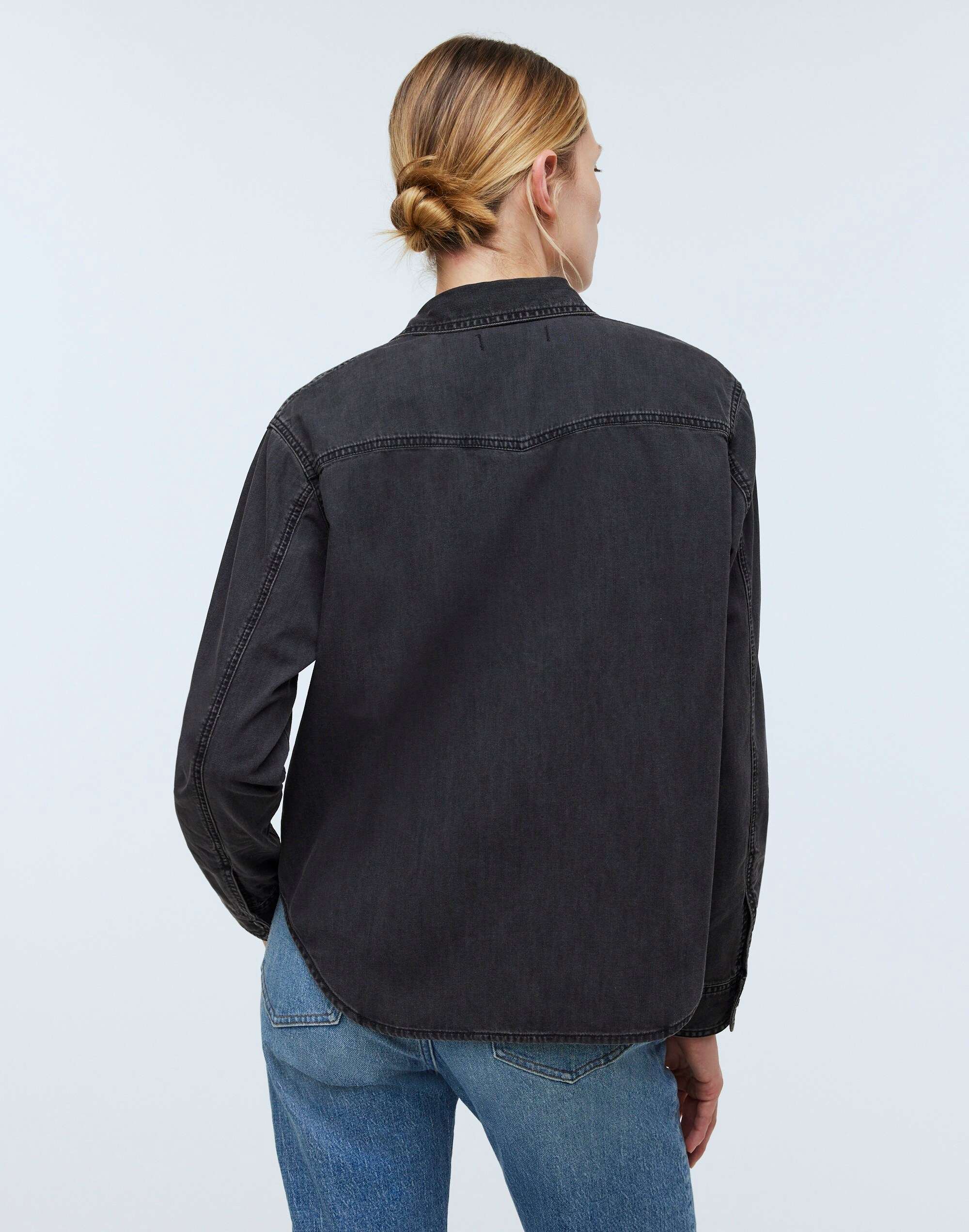 Denim Western Button-Up Shirt in Lunar Wash