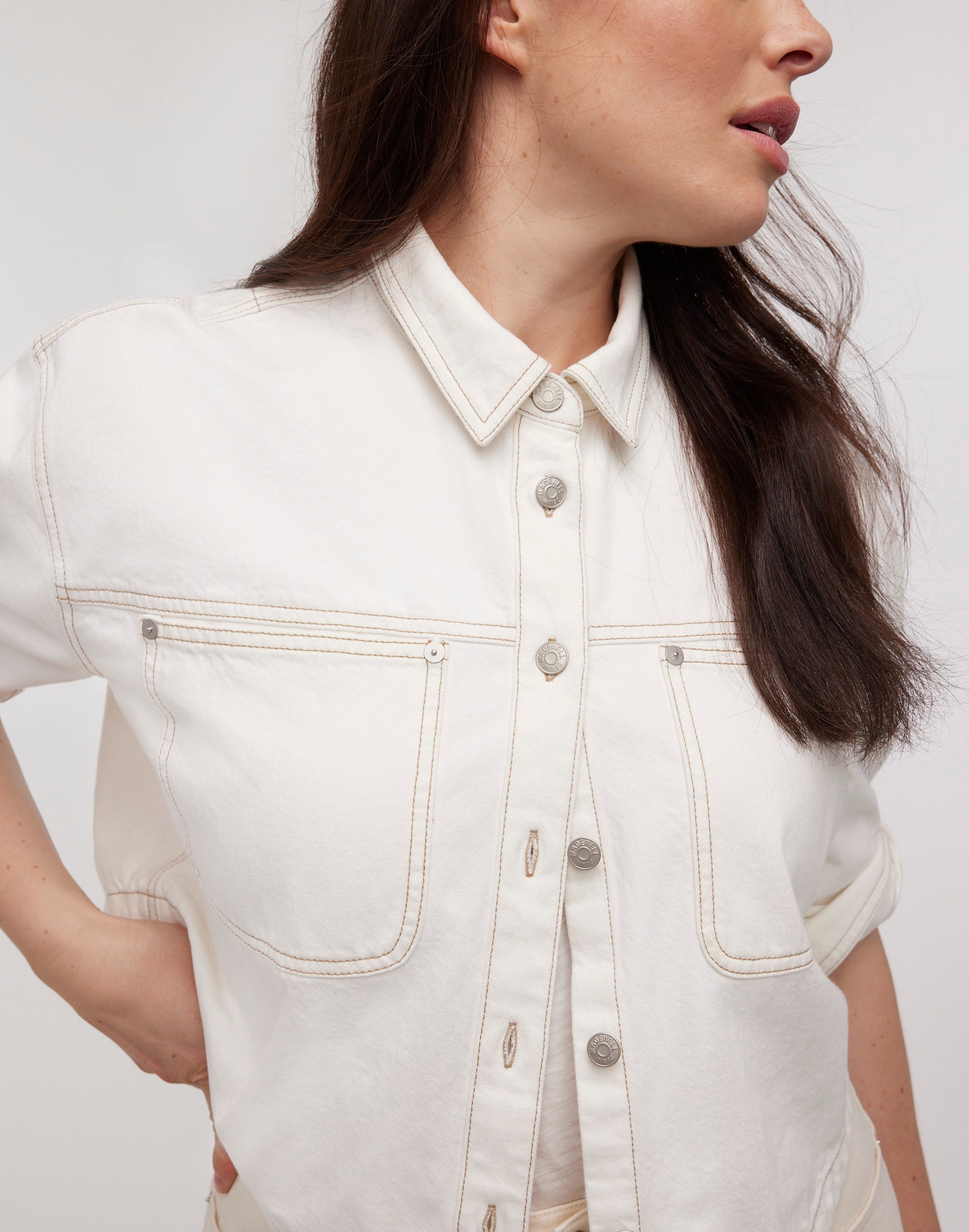 Denim Long-Sleeve Crop Shirt