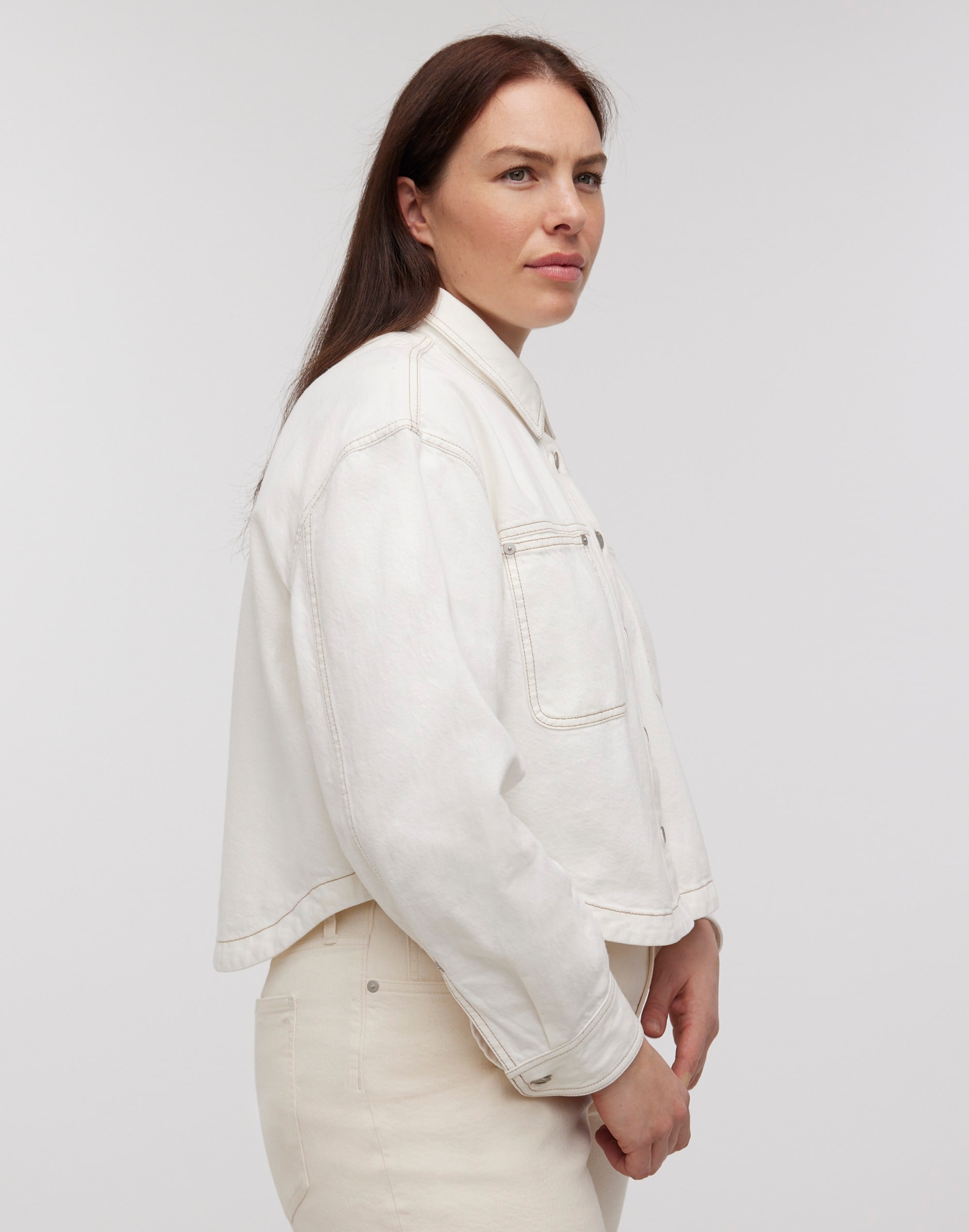 Denim Long-Sleeve Crop Shirt