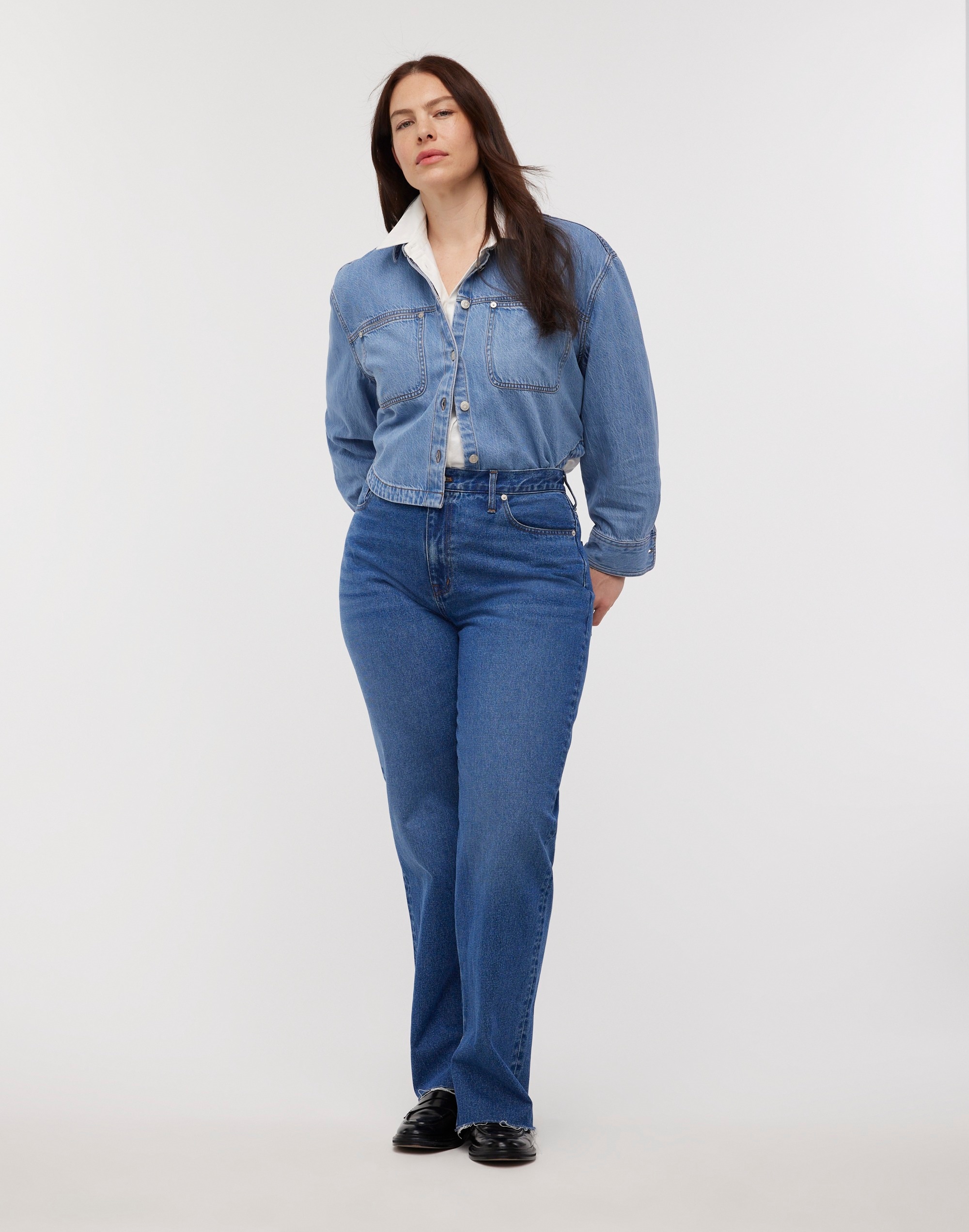 Denim Long-Sleeve Crop Shirt