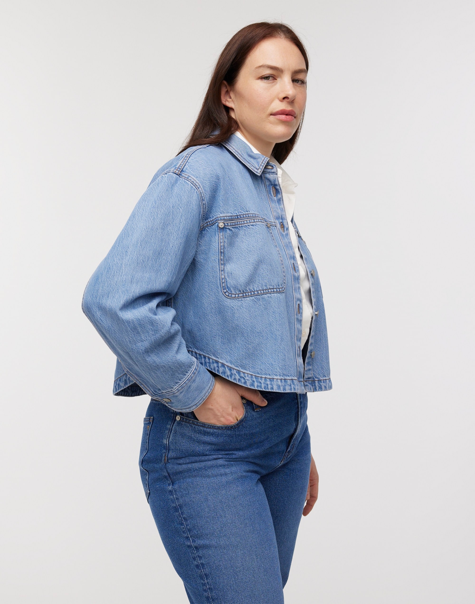 Denim Long-Sleeve Crop Shirt