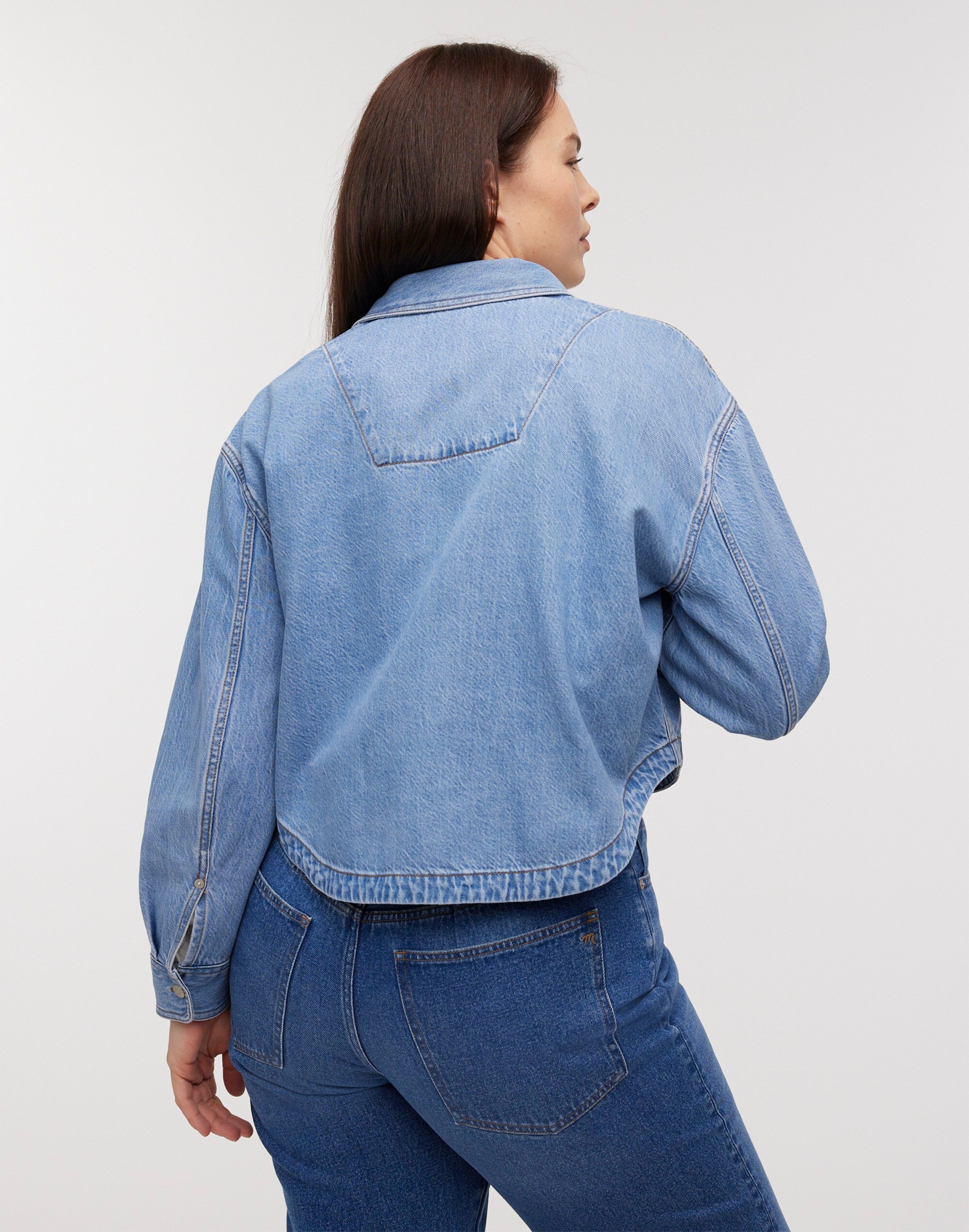 Denim Long-Sleeve Crop Shirt