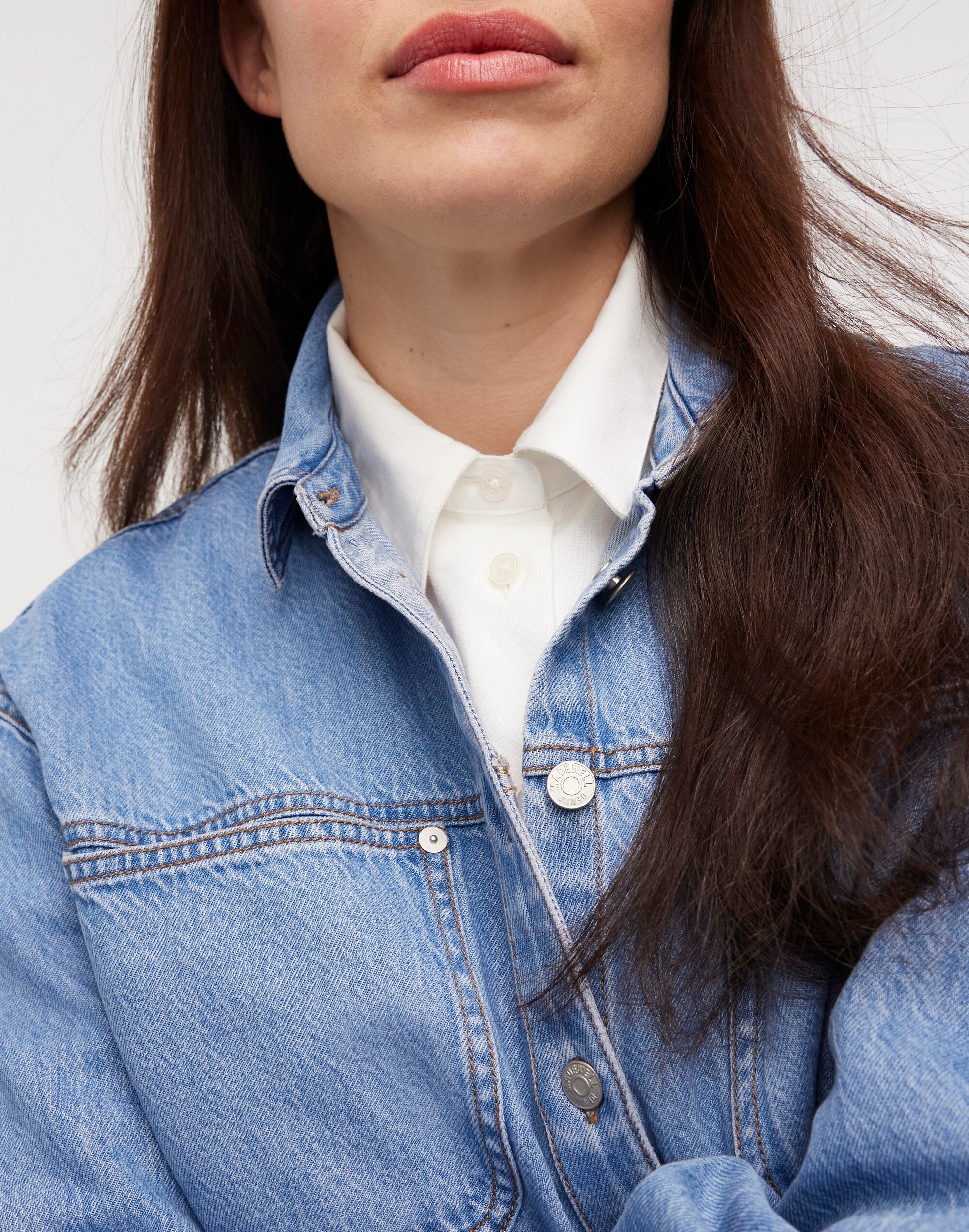 Denim Long-Sleeve Crop Shirt