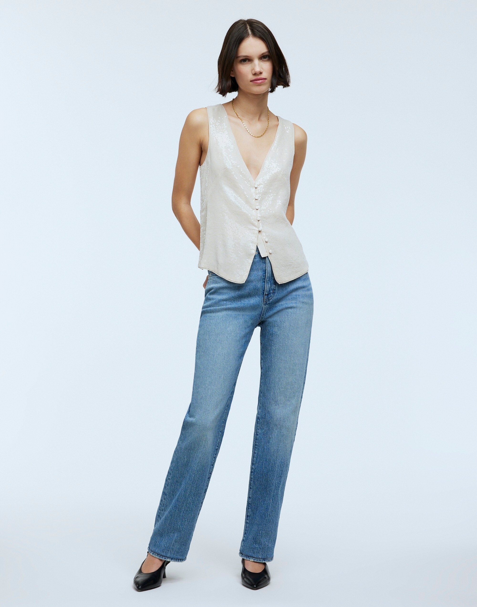 Sequin Cutaway Vest Top