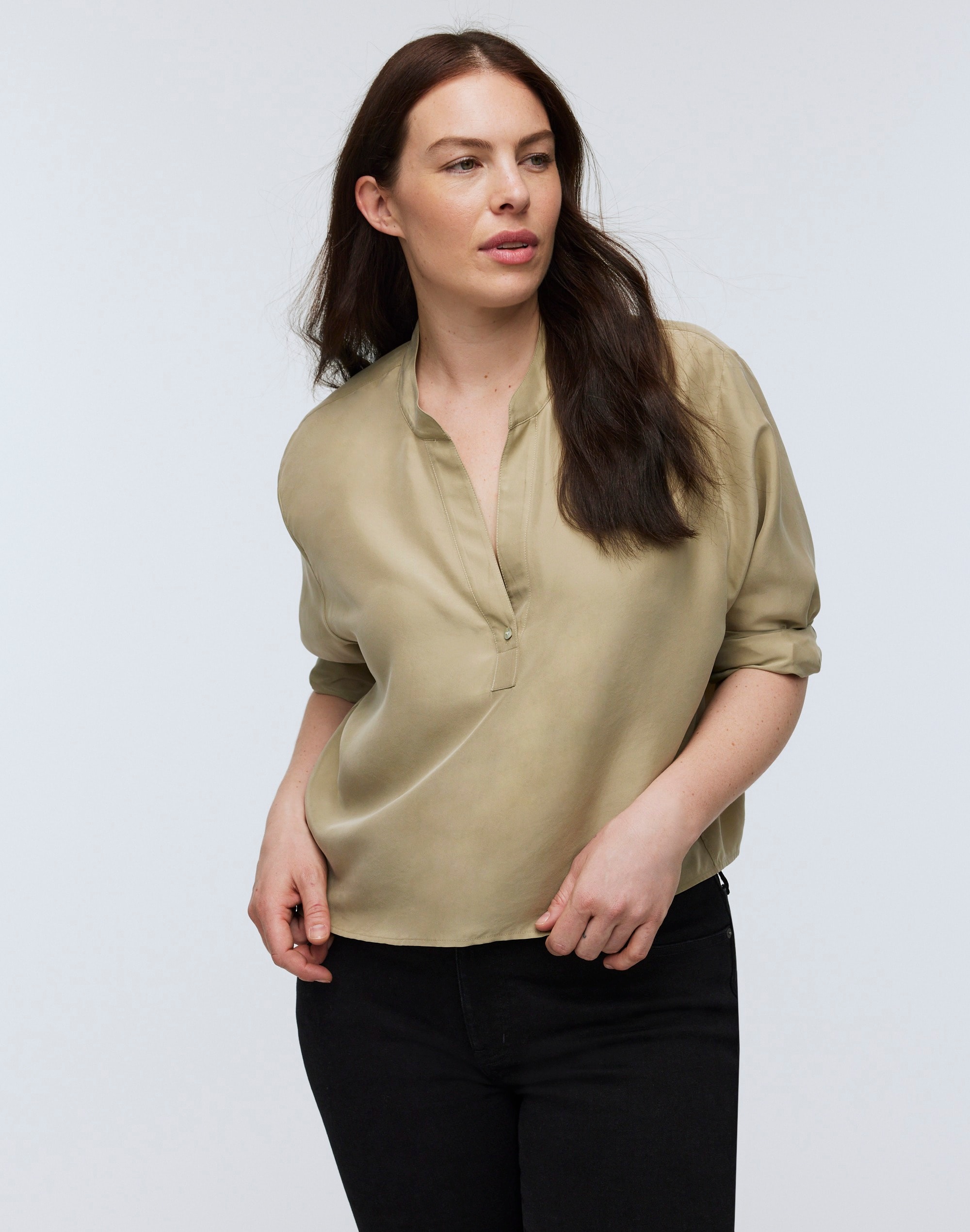 Long-Sleeve Popover Top in Silk