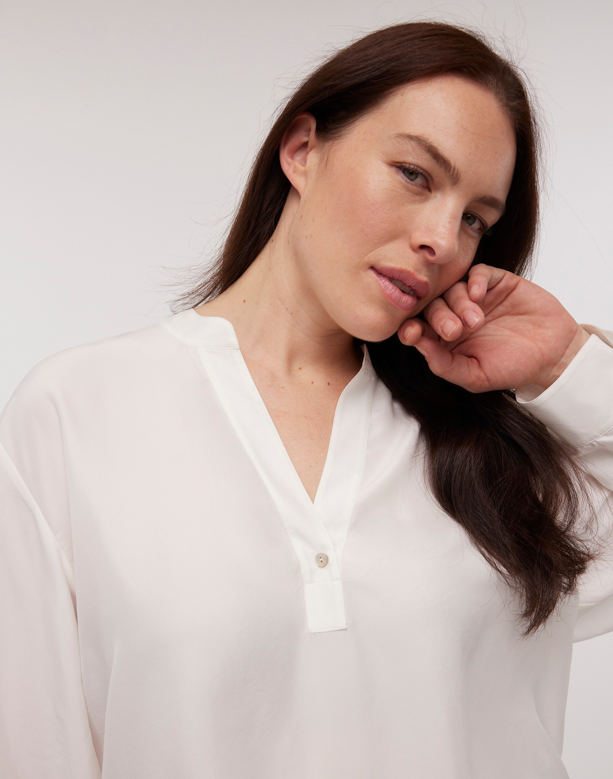 Long-Sleeve Popover Top in Silk