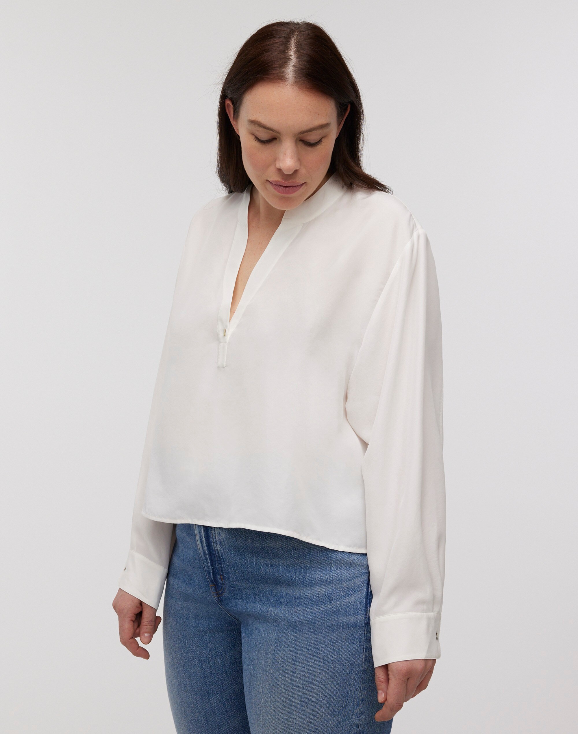 Long-Sleeve Popover Top in Silk