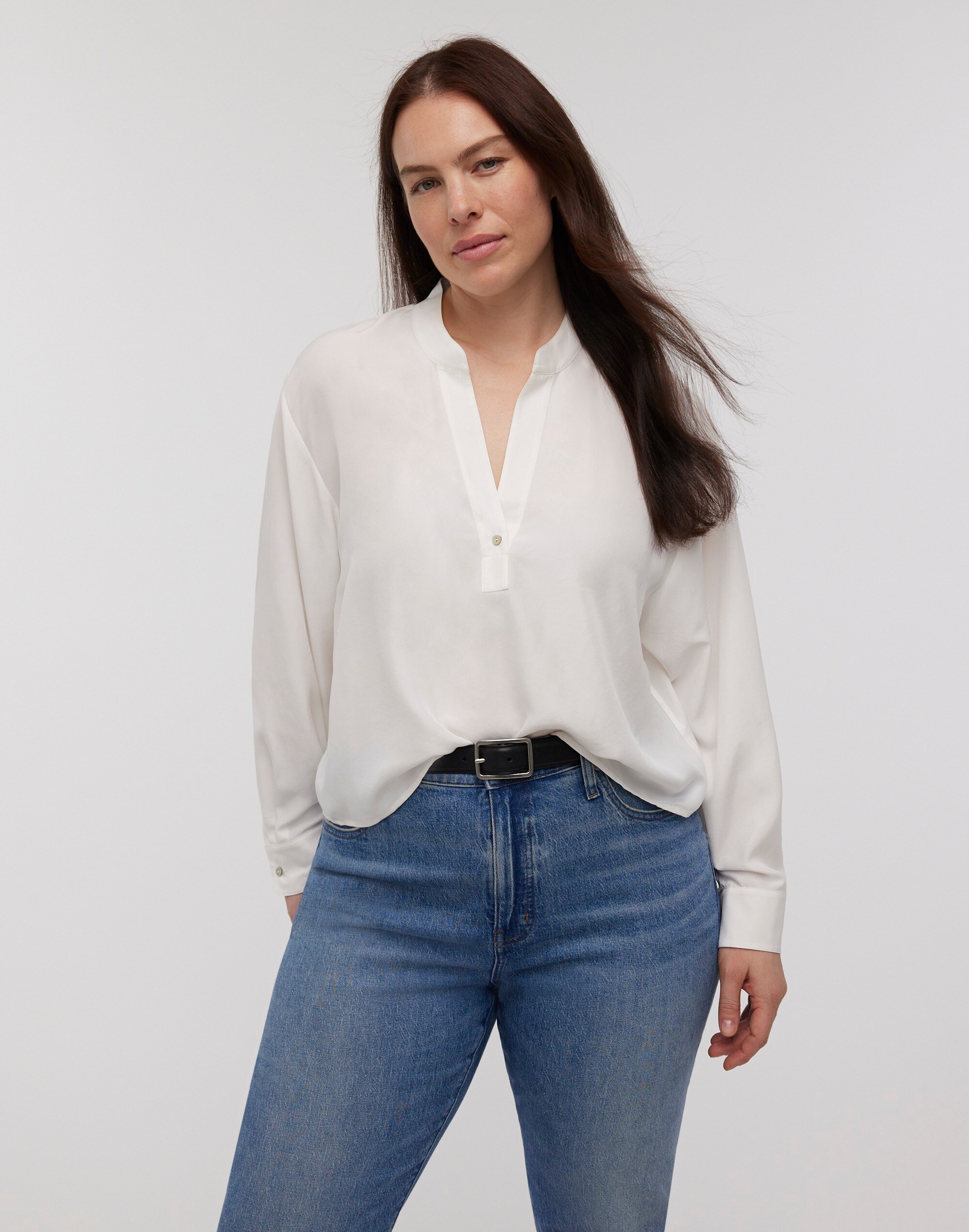 Long-Sleeve Popover Top in Silk