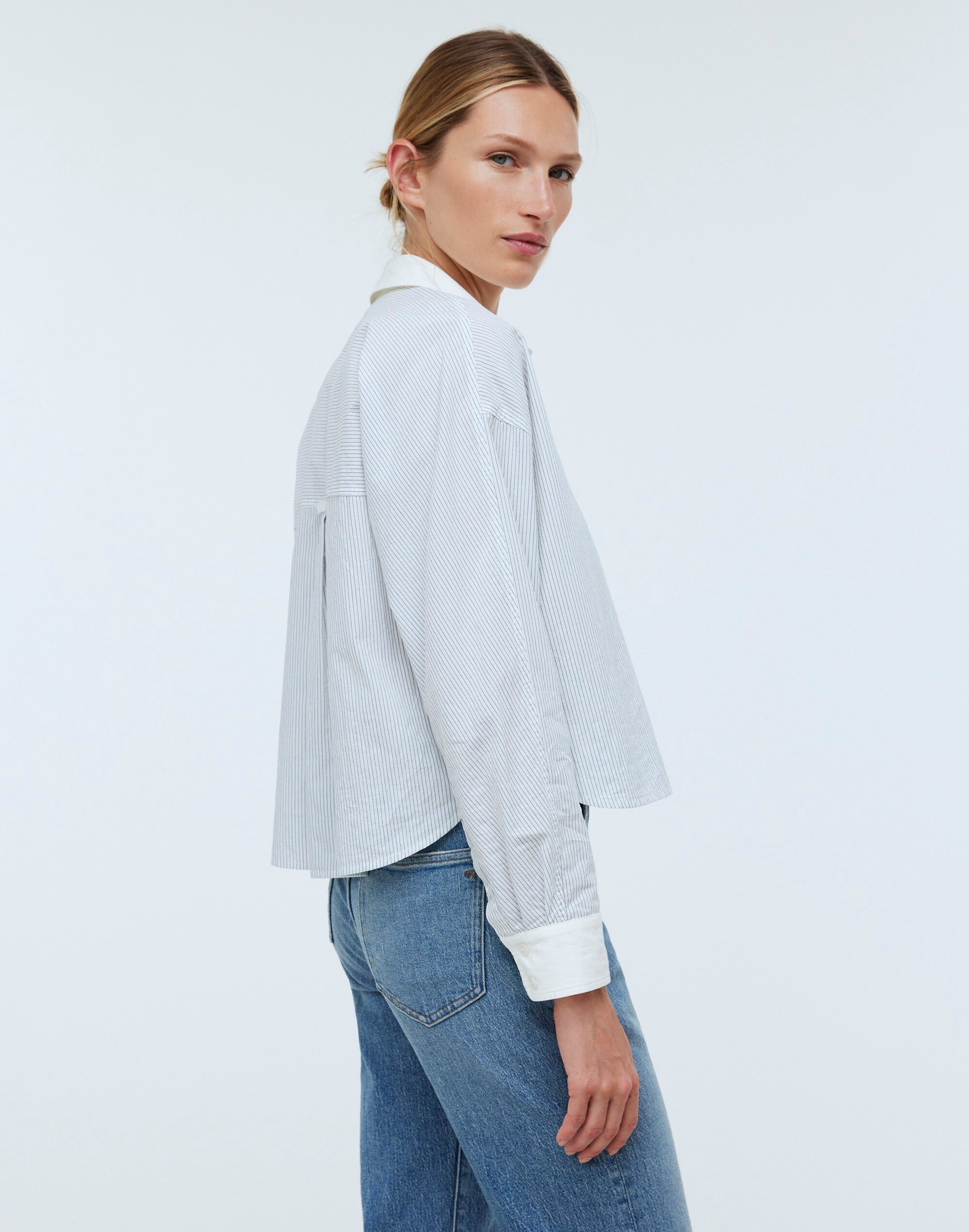 Flap-Pocket Crop Button-Up Shirt in Poplin