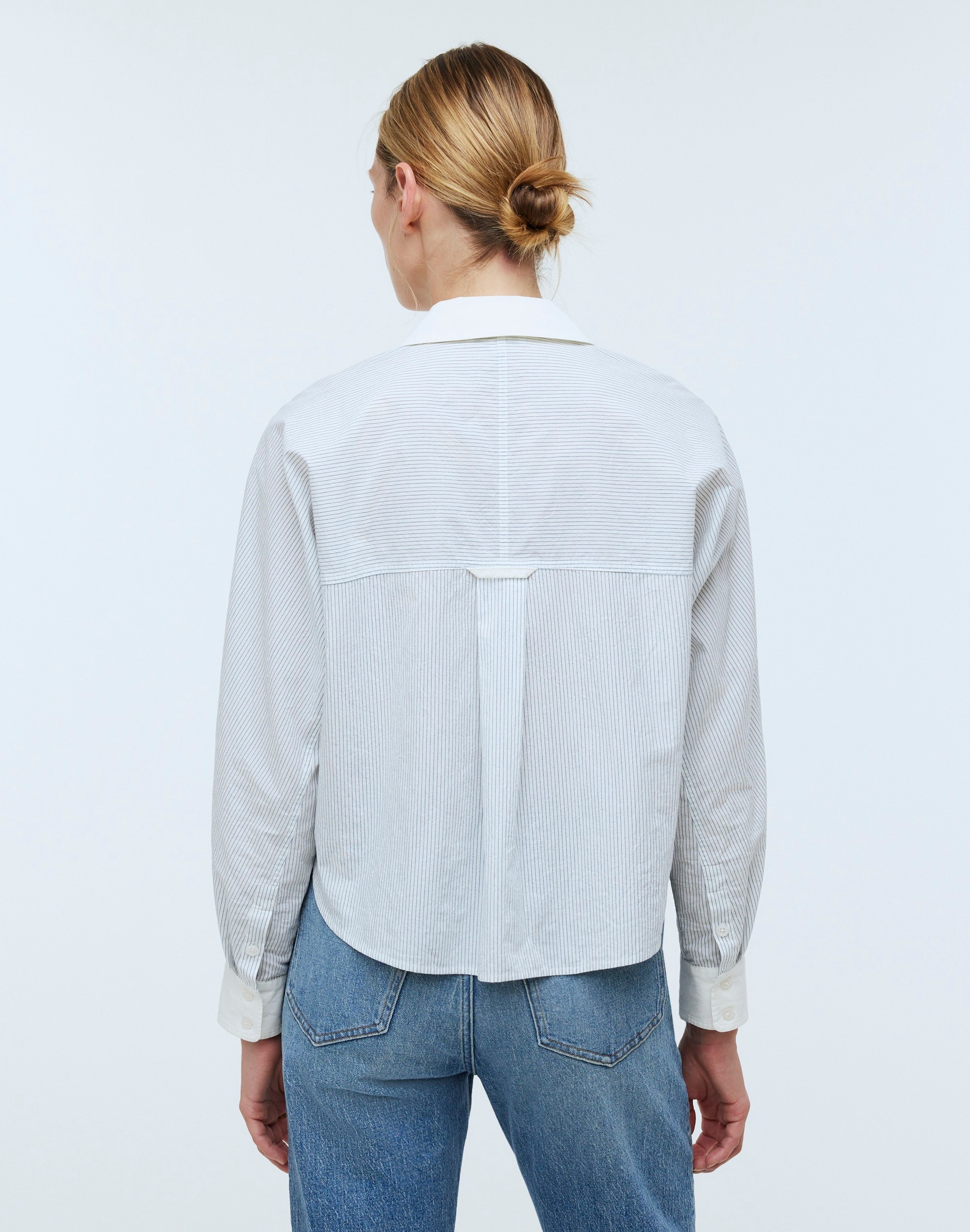 Flap-Pocket Crop Button-Up Shirt in Poplin