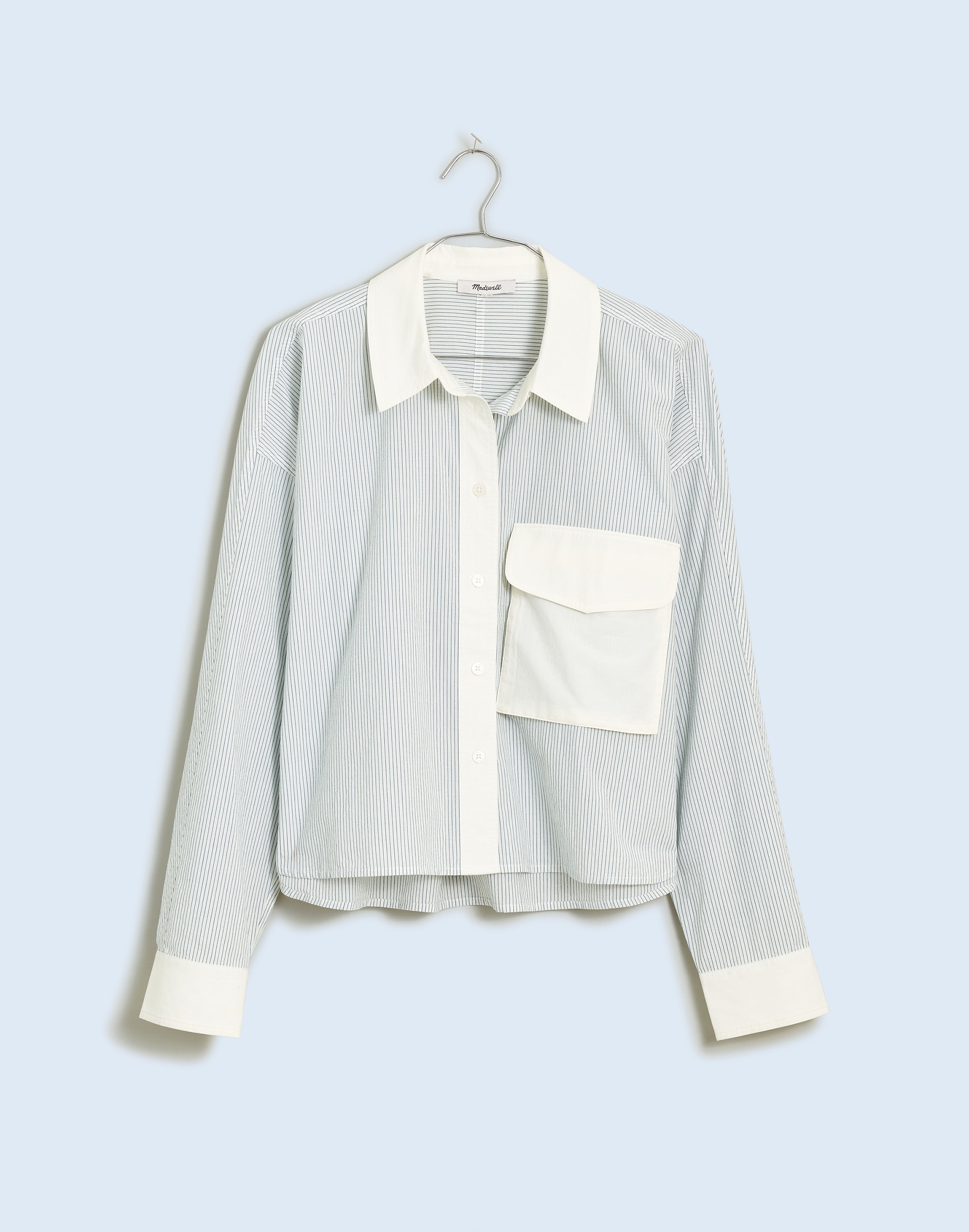 Flap-Pocket Crop Button-Up Shirt in Poplin