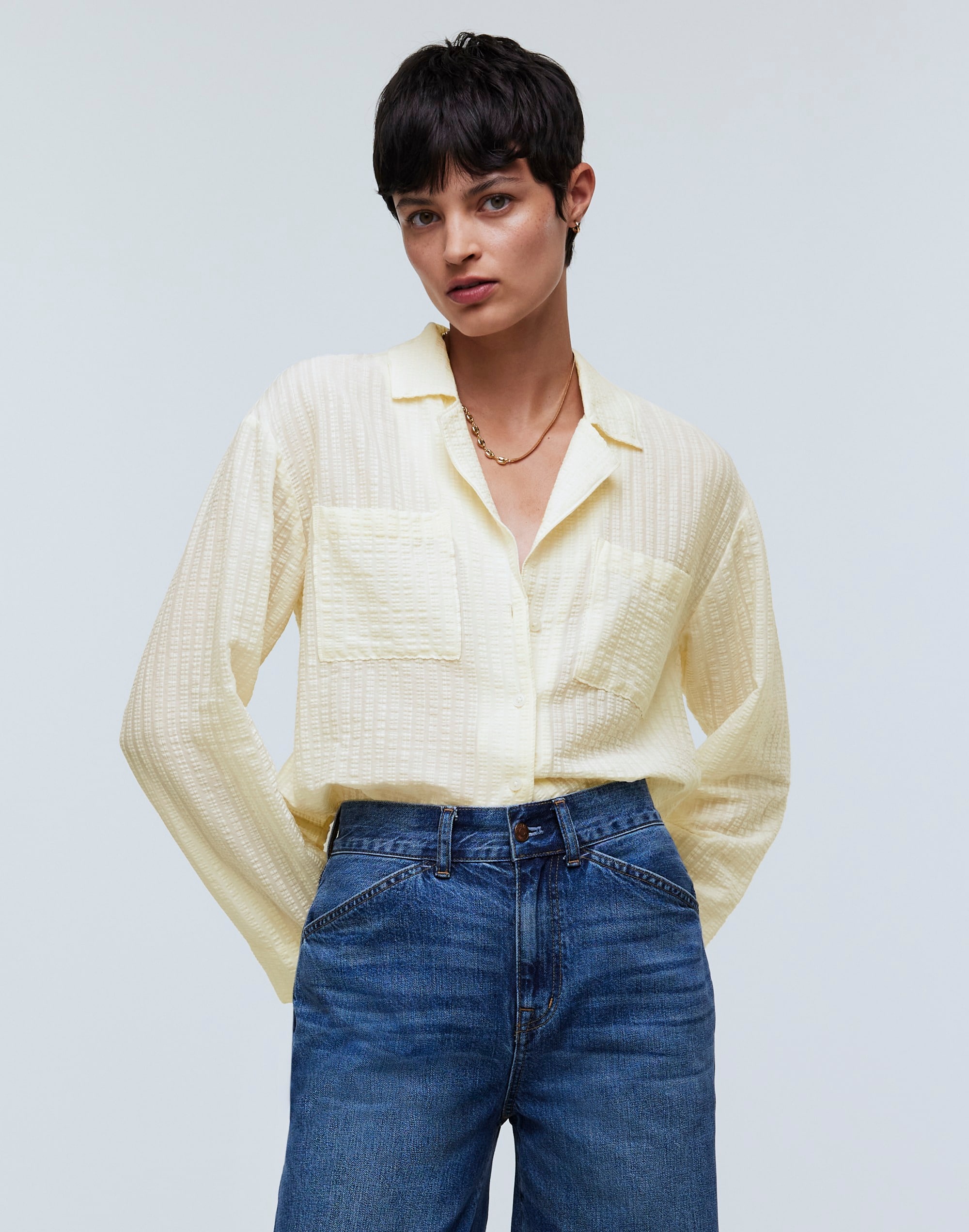 resort long-sleeve shirt in seersucker