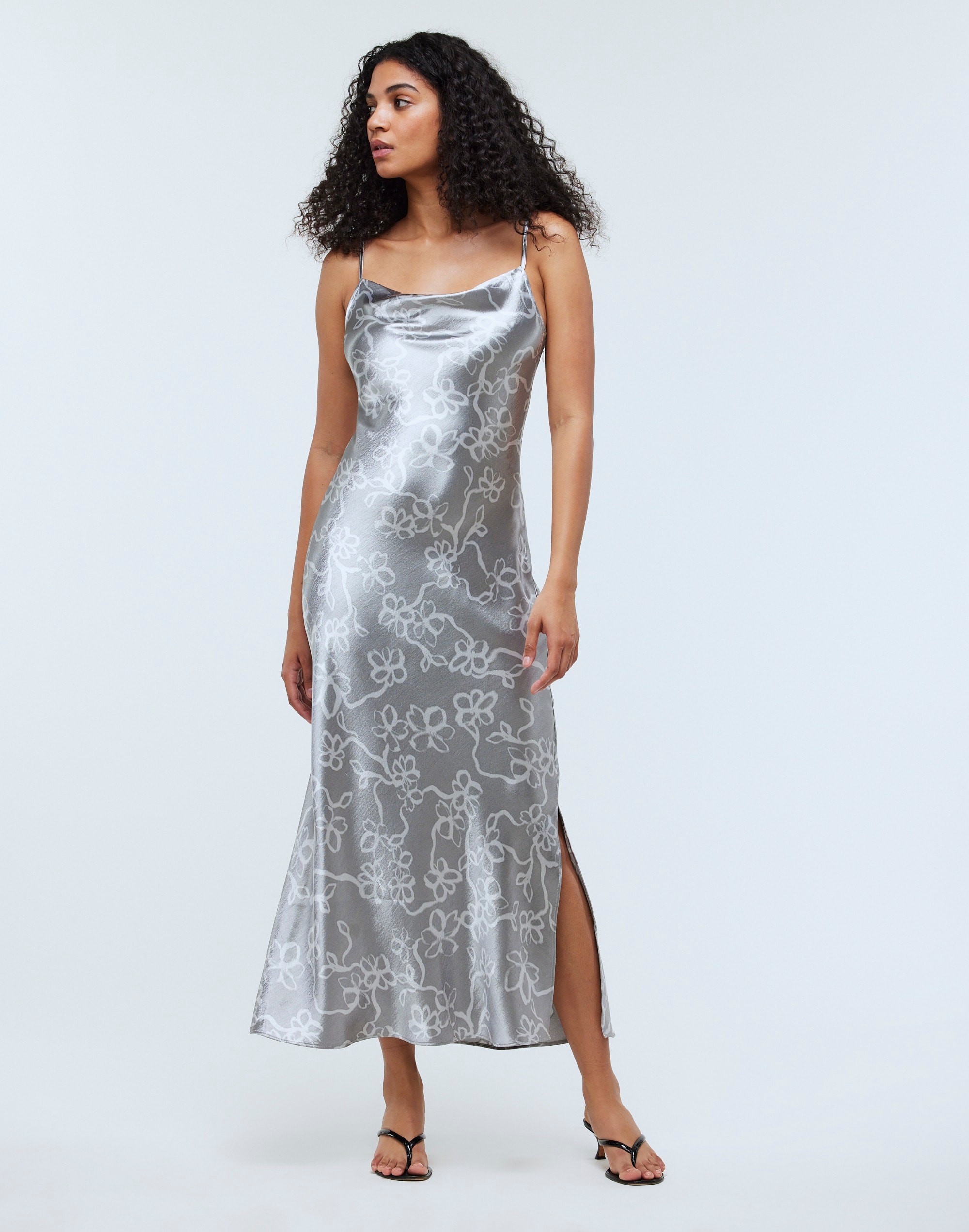 Metallic Midi Slip Dress in Floral