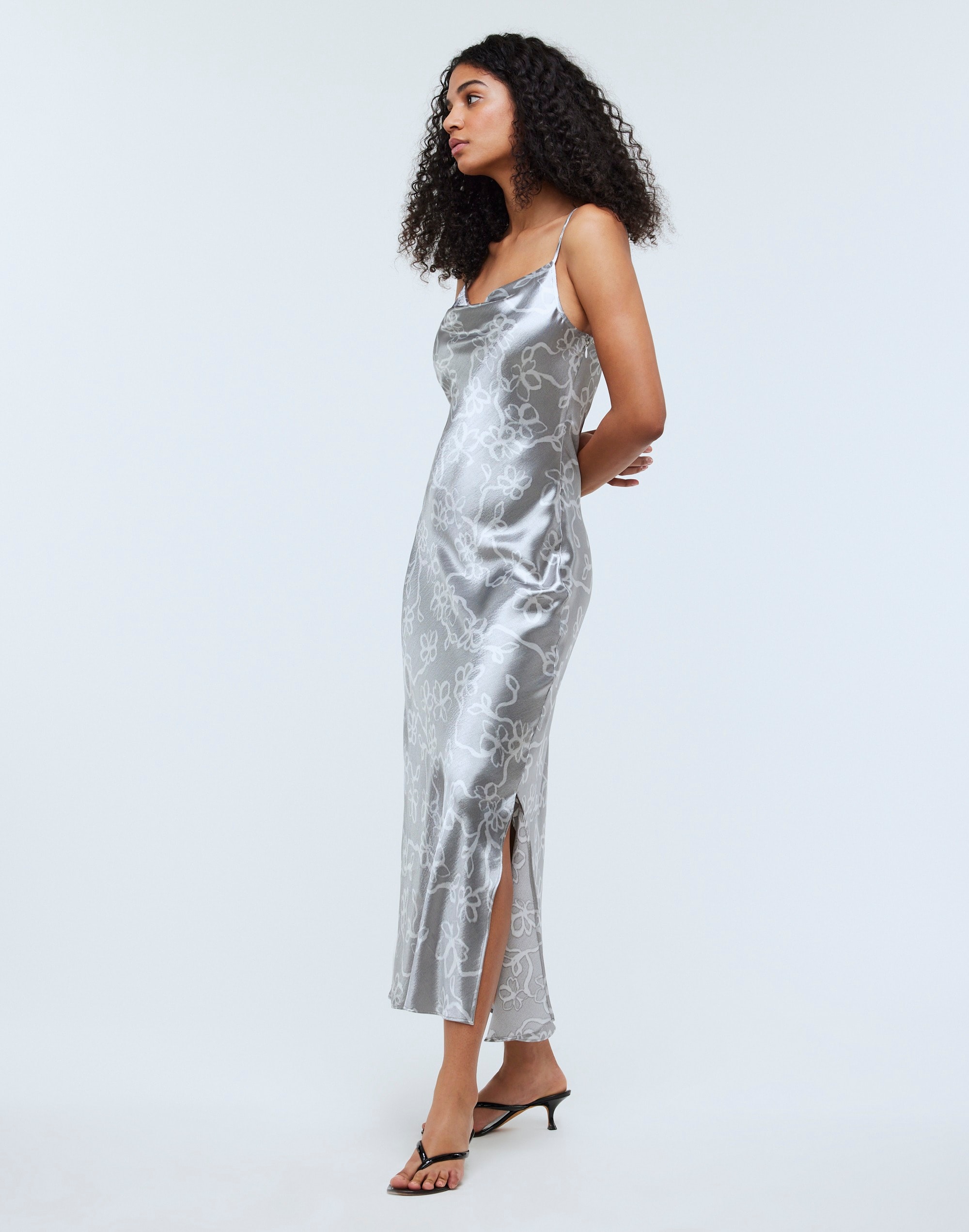 Metallic Midi Slip Dress in Floral