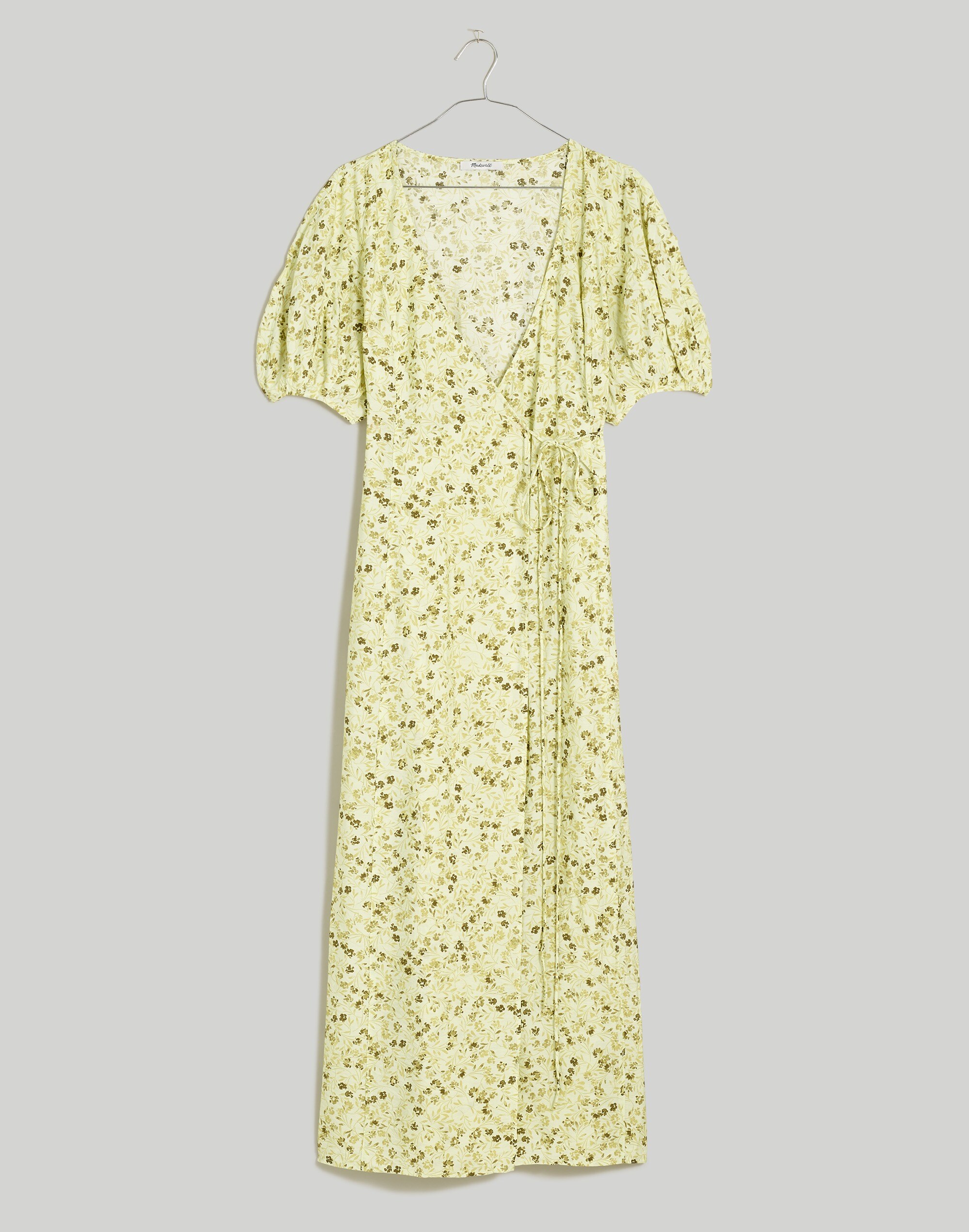 Puff-Sleeve Wrap Midi Dress in Floral