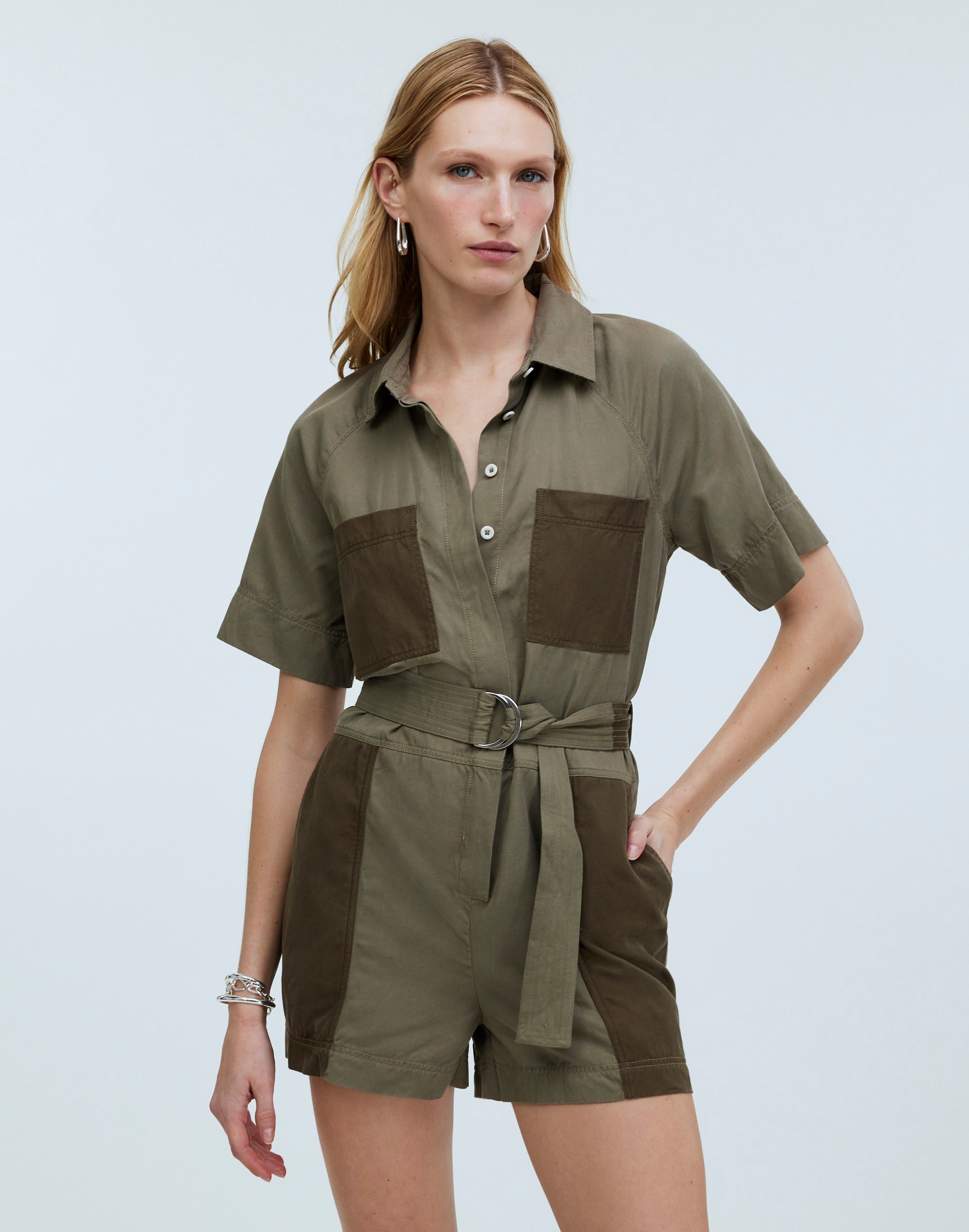 Patch-Pocket Short-Sleeve Romper