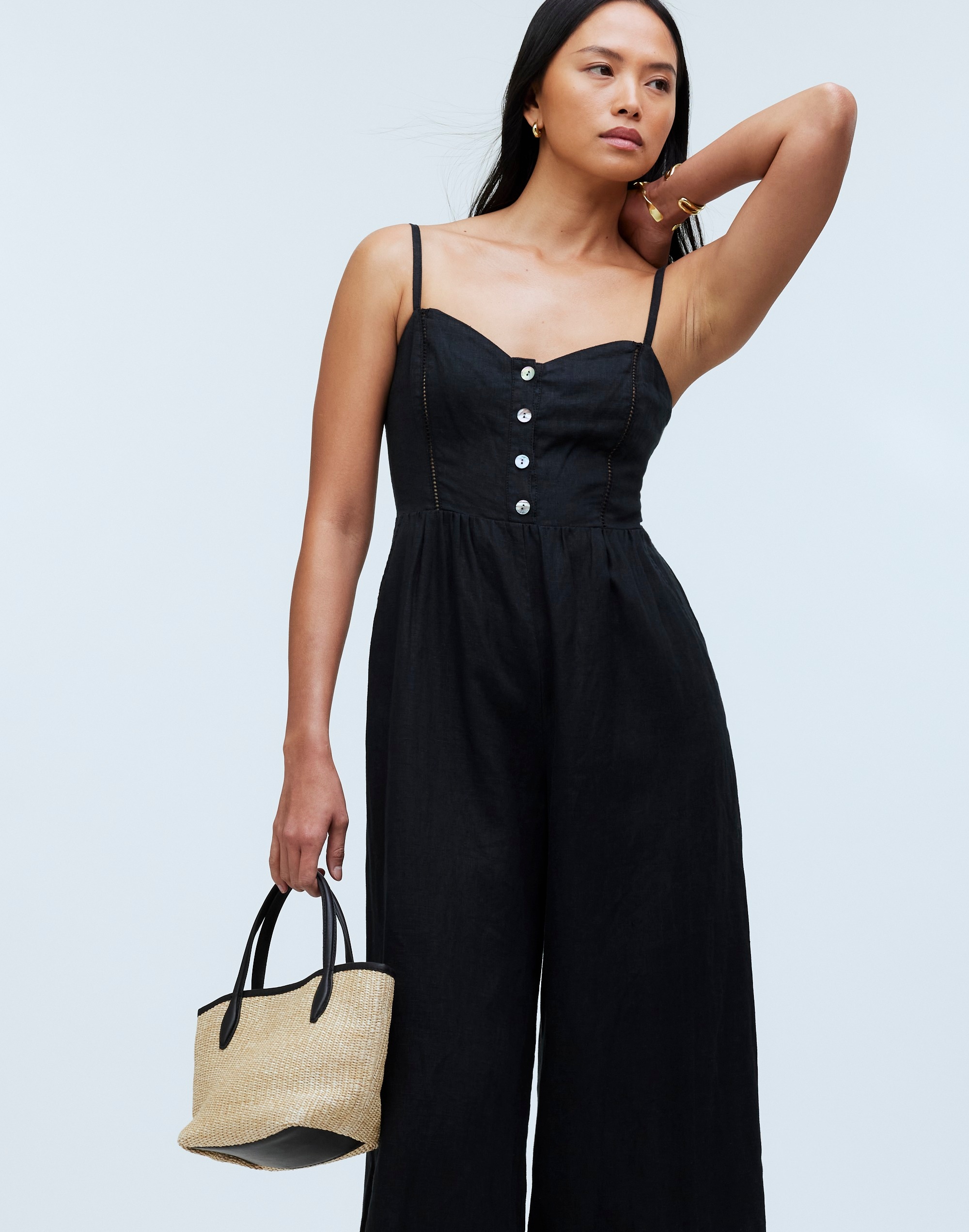 Sleeveless Wide-Leg Jumpsuit in 100% Linen