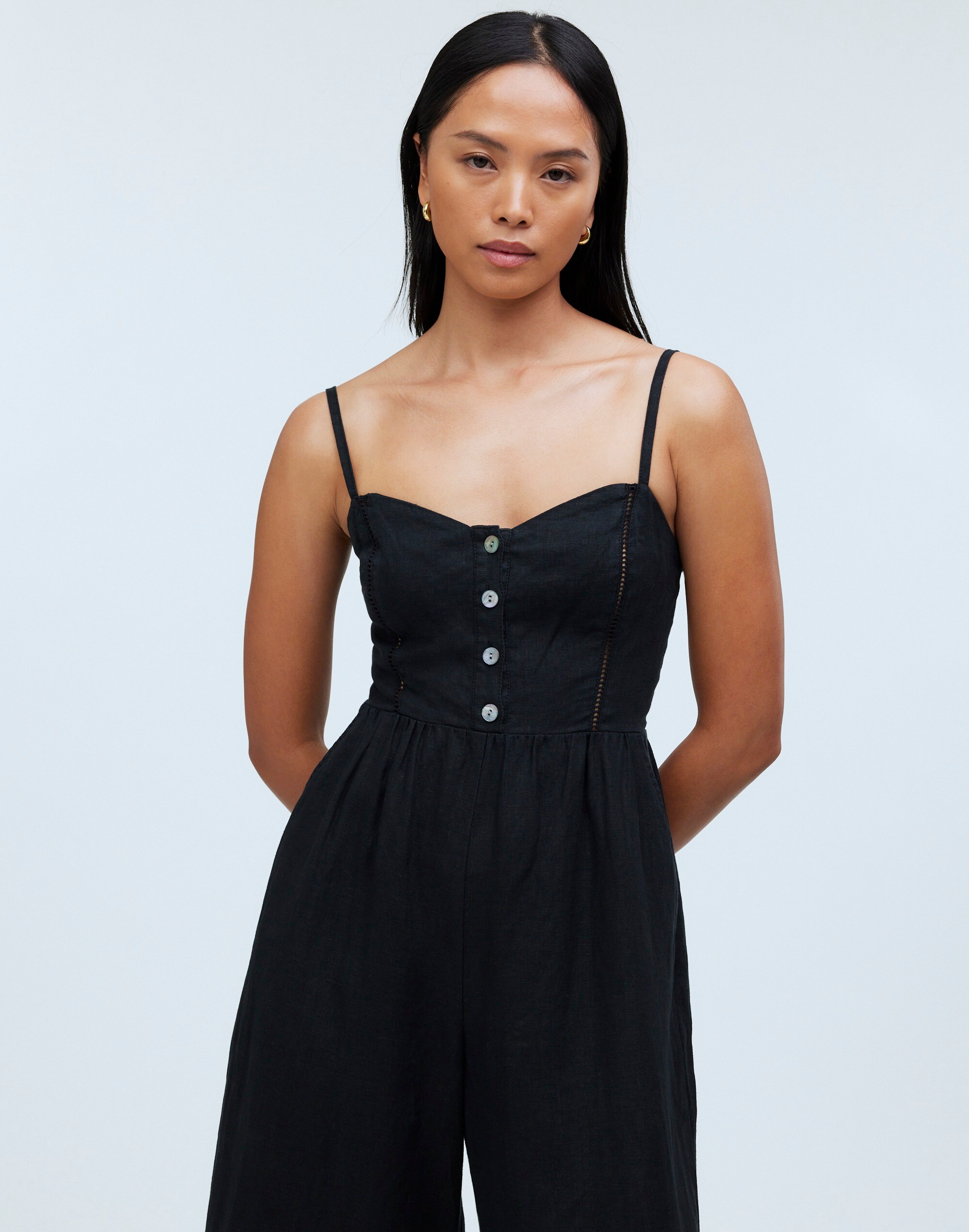 Sleeveless Wide-Leg Jumpsuit in 100% Linen