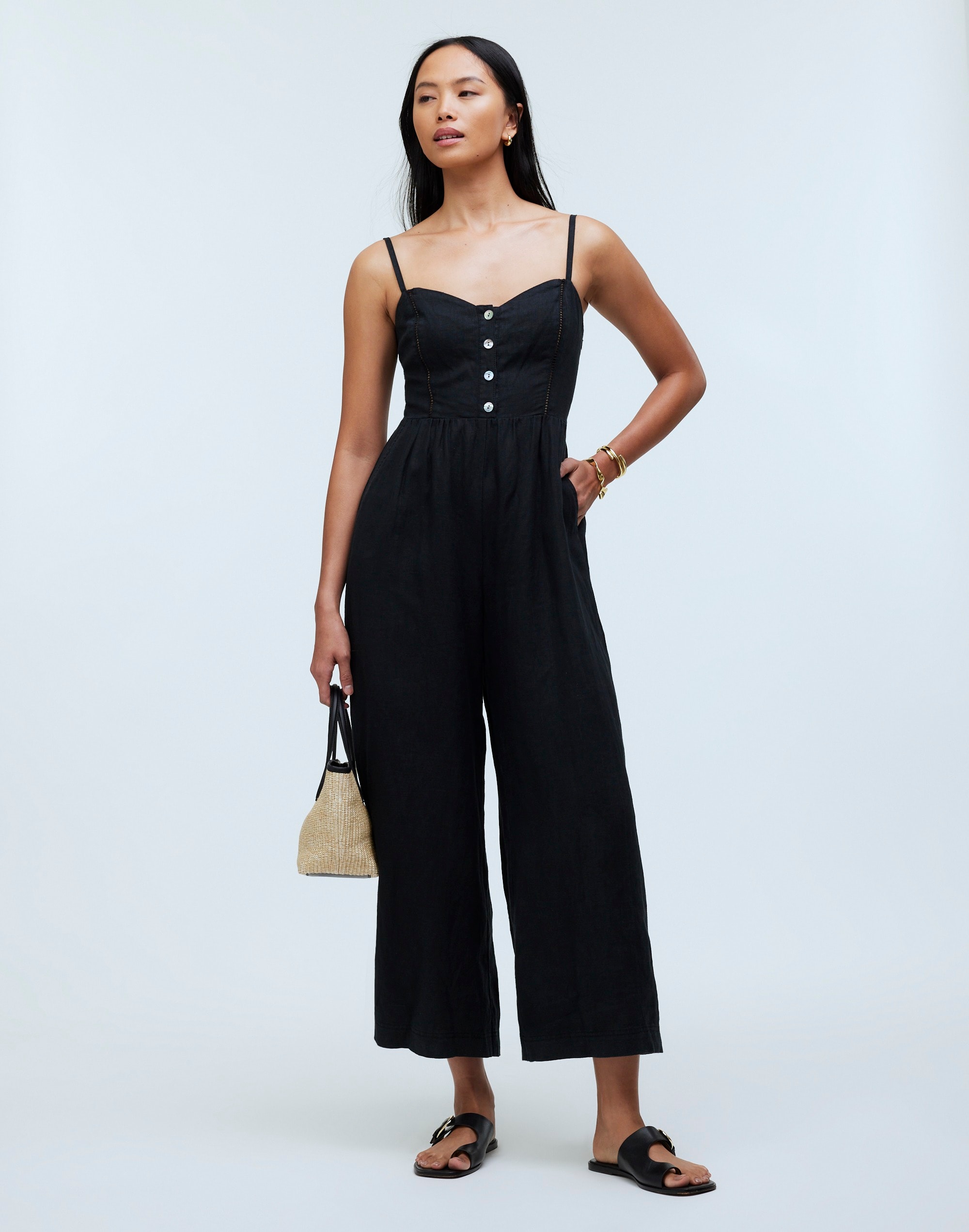 sleeveless wide-leg jumpsuit in 100% linen