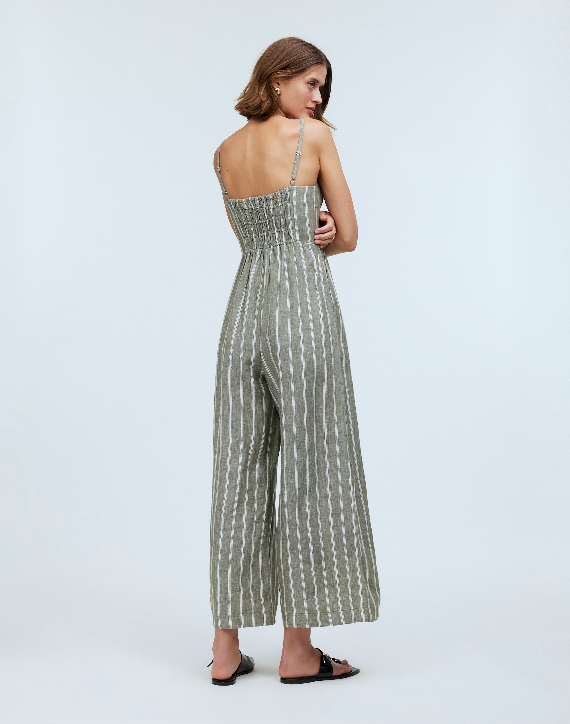 Sleeveless Wide-Leg Jumpsuit in Stripe 100% Linen in null image 3