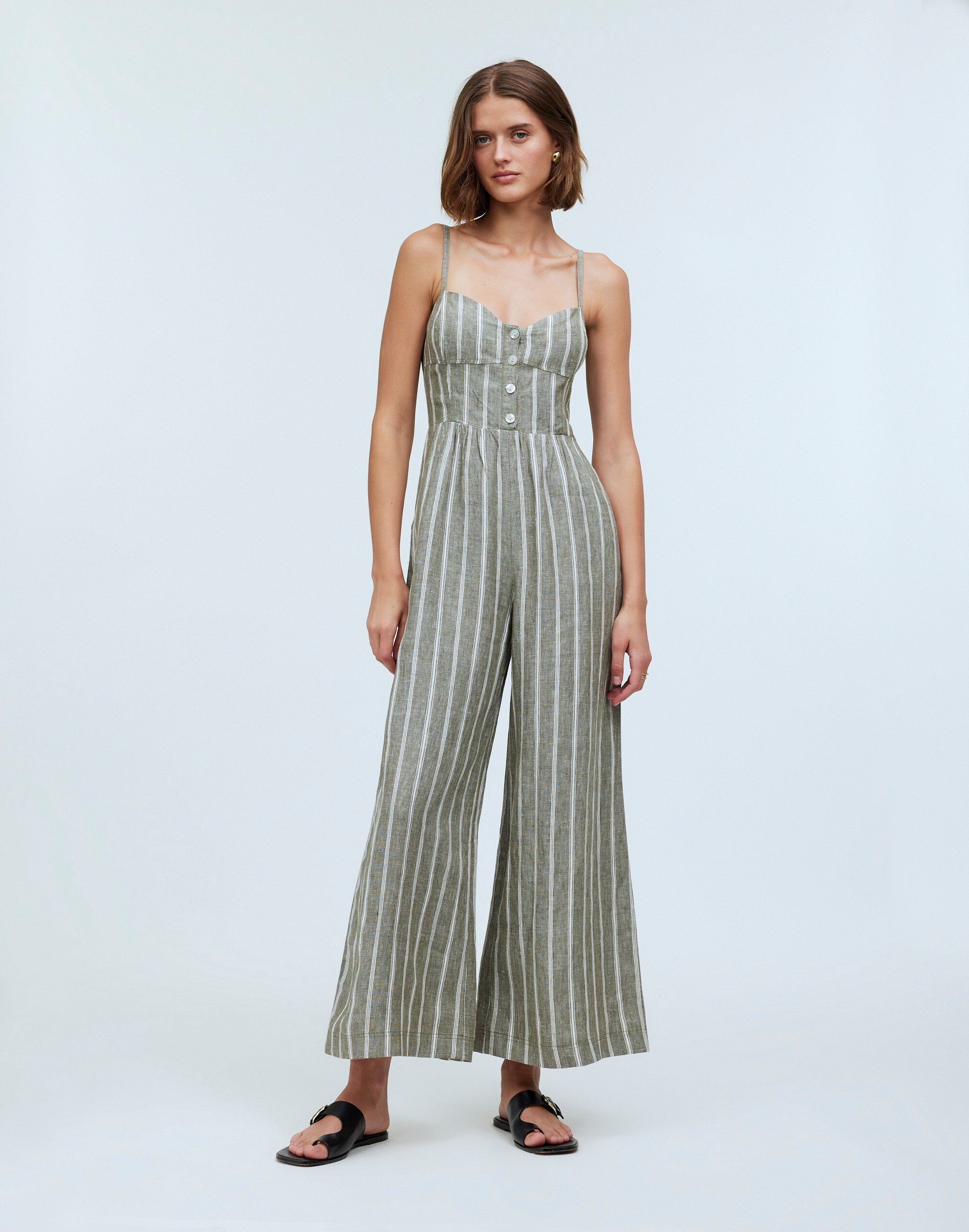 Sleeveless Wide-Leg Jumpsuit in Stripe 100% Linen