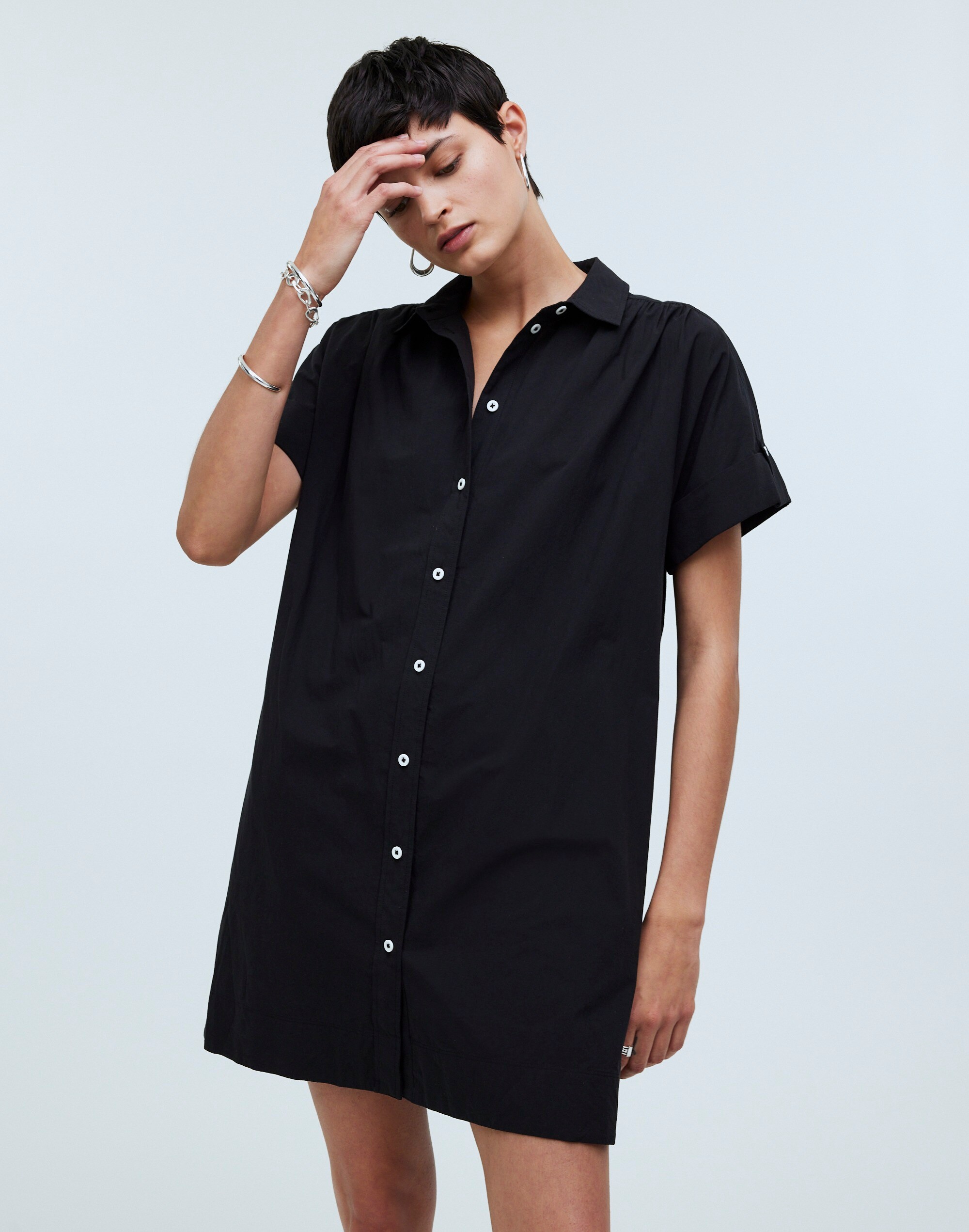 Collared Button-Front Mini Shirtdress