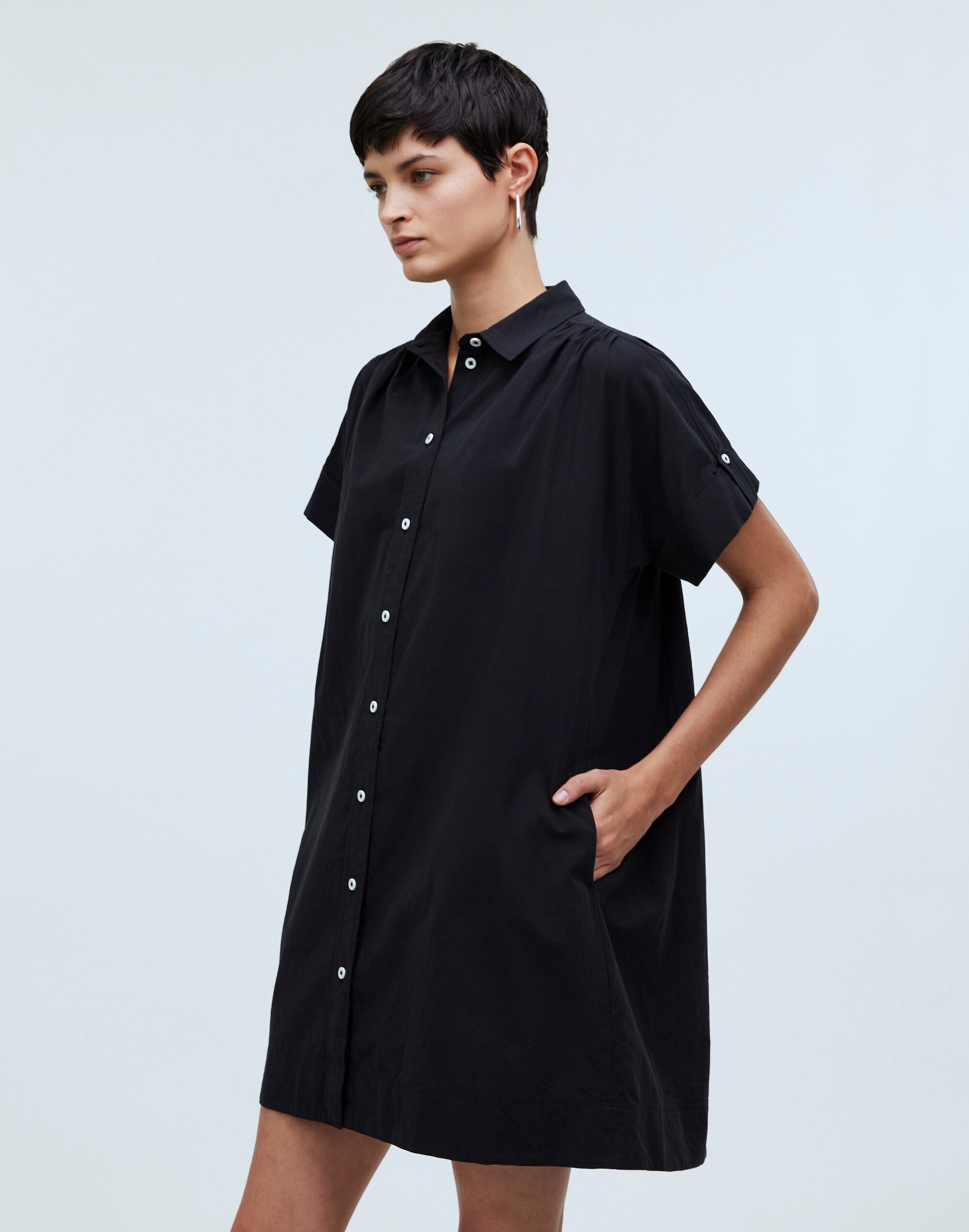 Collared Button-Front Mini Shirtdress
