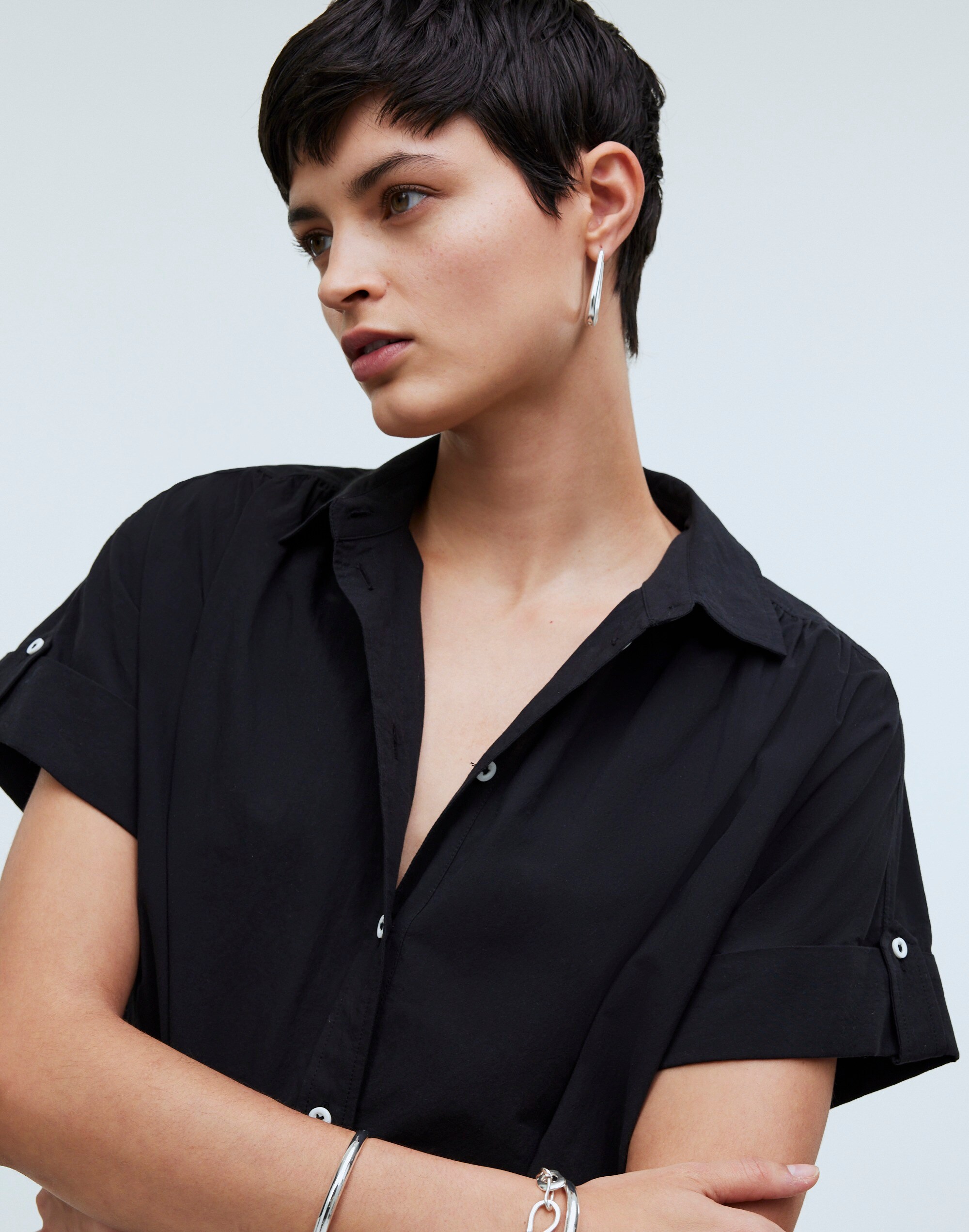 Collared Button-Front Mini Shirtdress