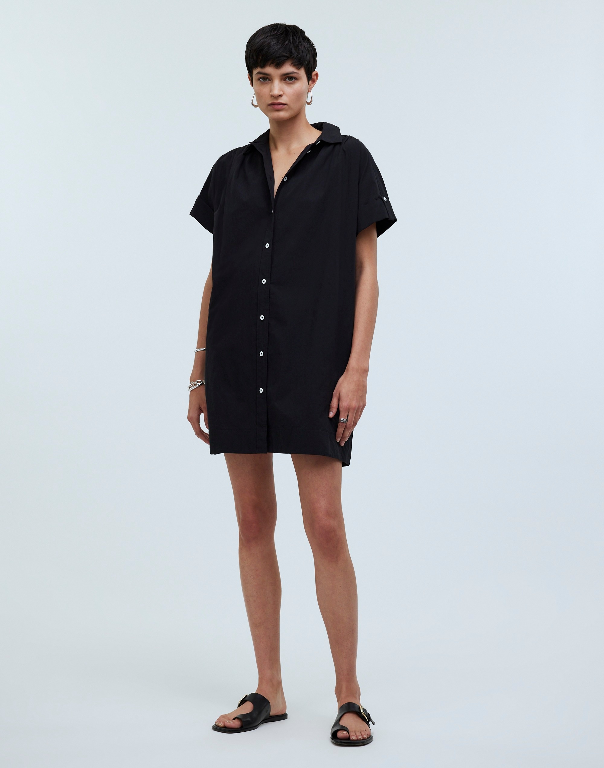 Mw Collared Button-front Mini Shirtdress In True Black