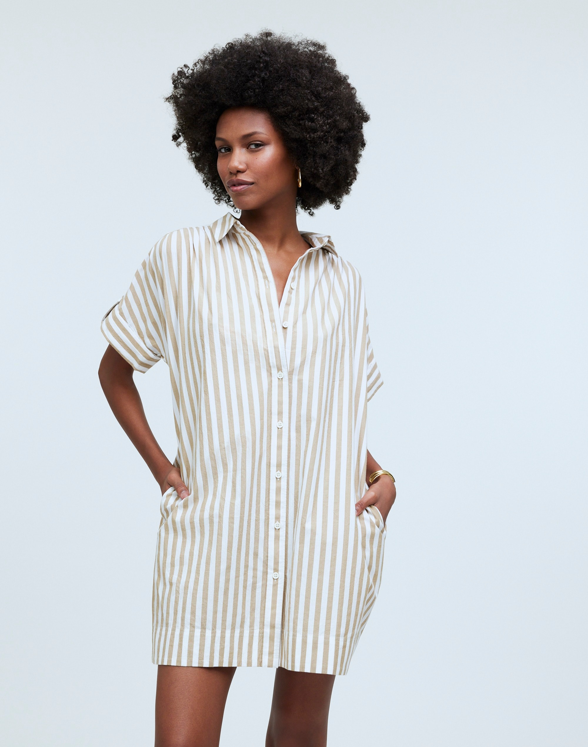 Collared Button-Front Mini Shirtdress