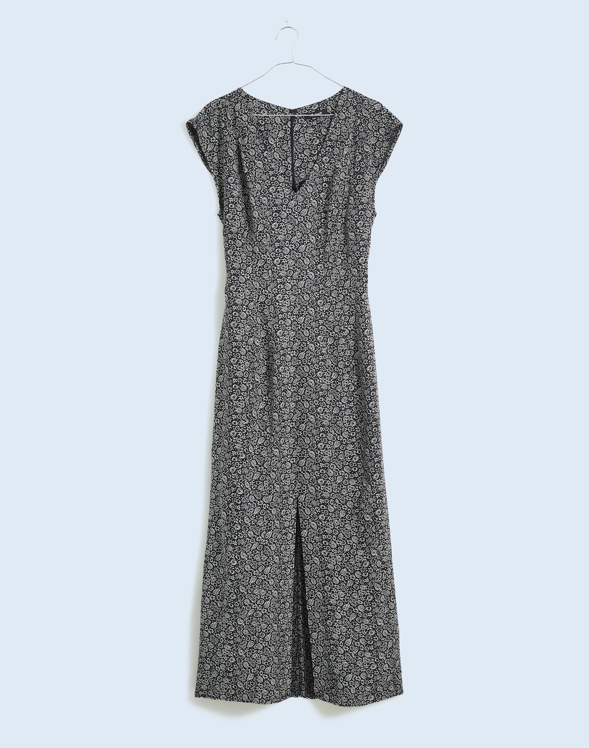 Cap-Sleeve V-Neck Midi Dress in Floral Cupro-Blend