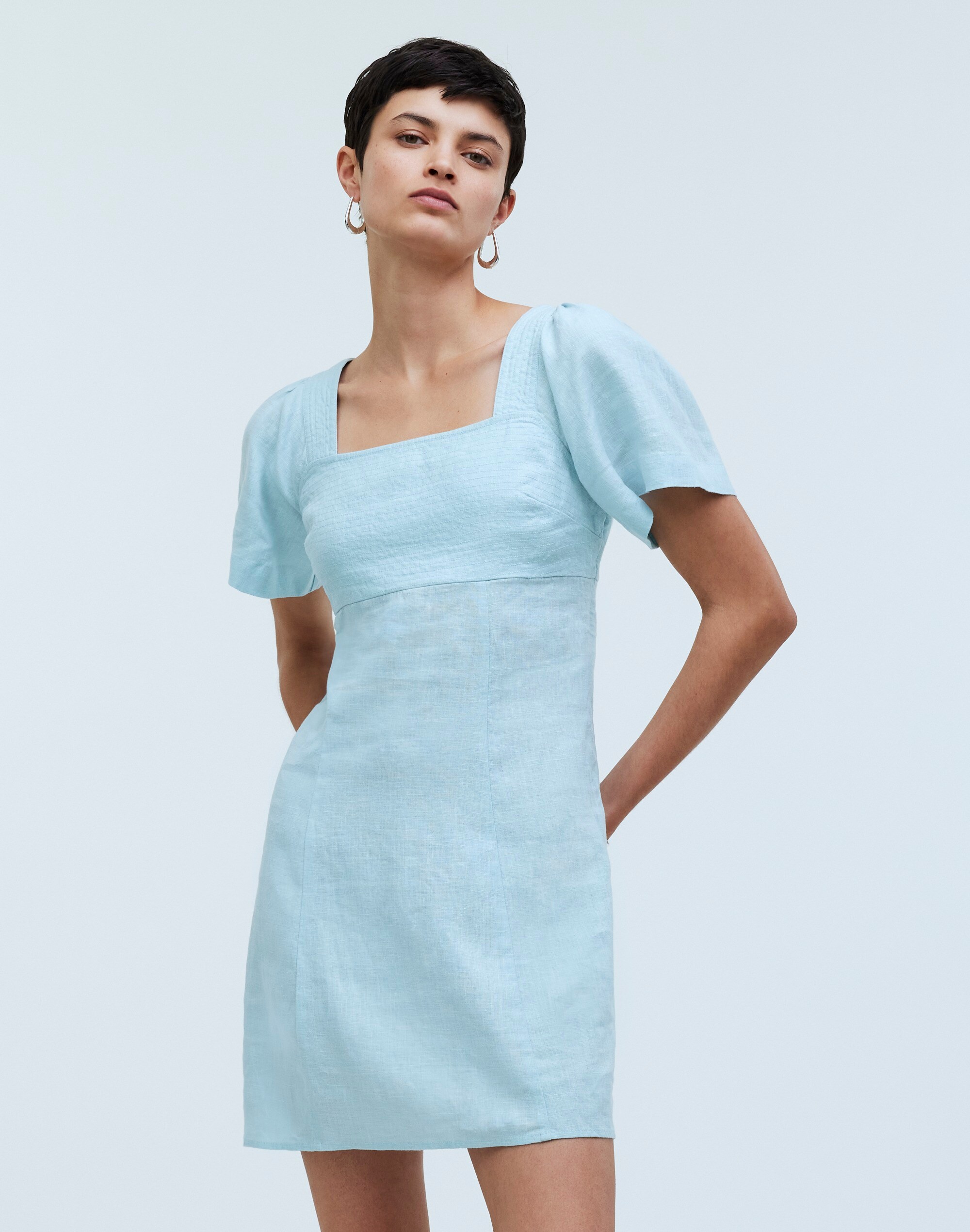 Square-Neck Mini Dress in 100% Linen