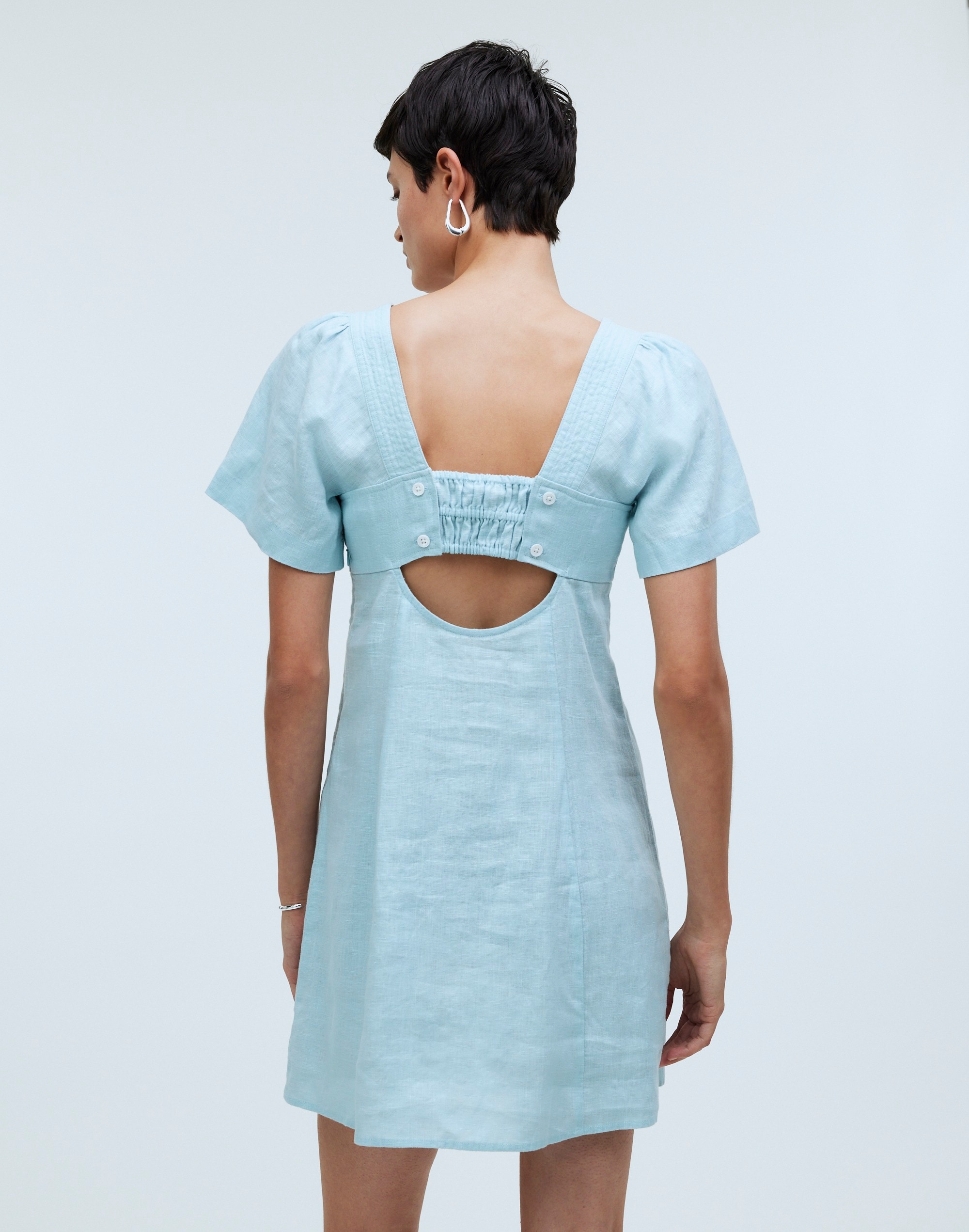 Square-Neck Mini Dress in 100% Linen