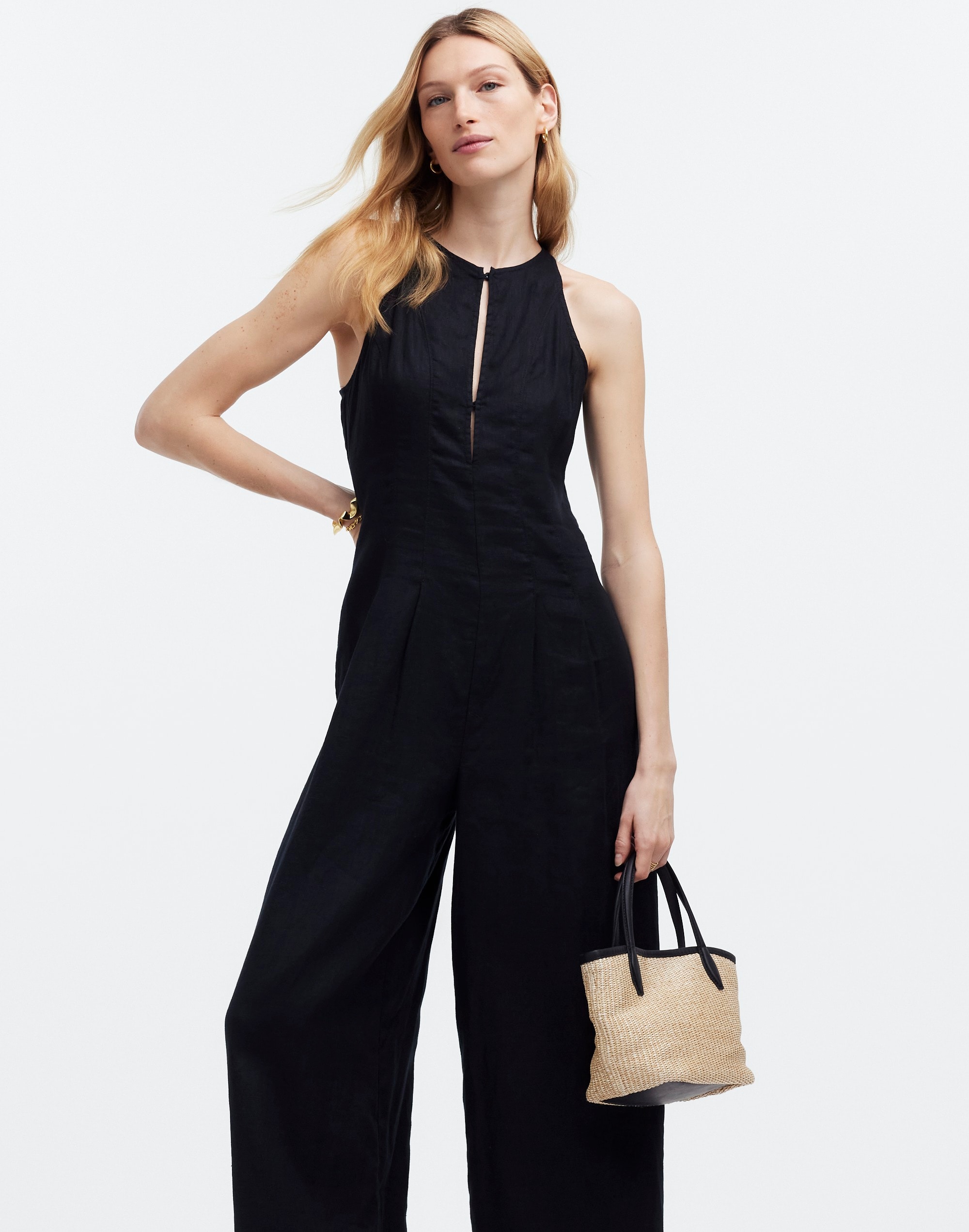 Seamed Wide-Leg Jumpsuit in 100% Linen