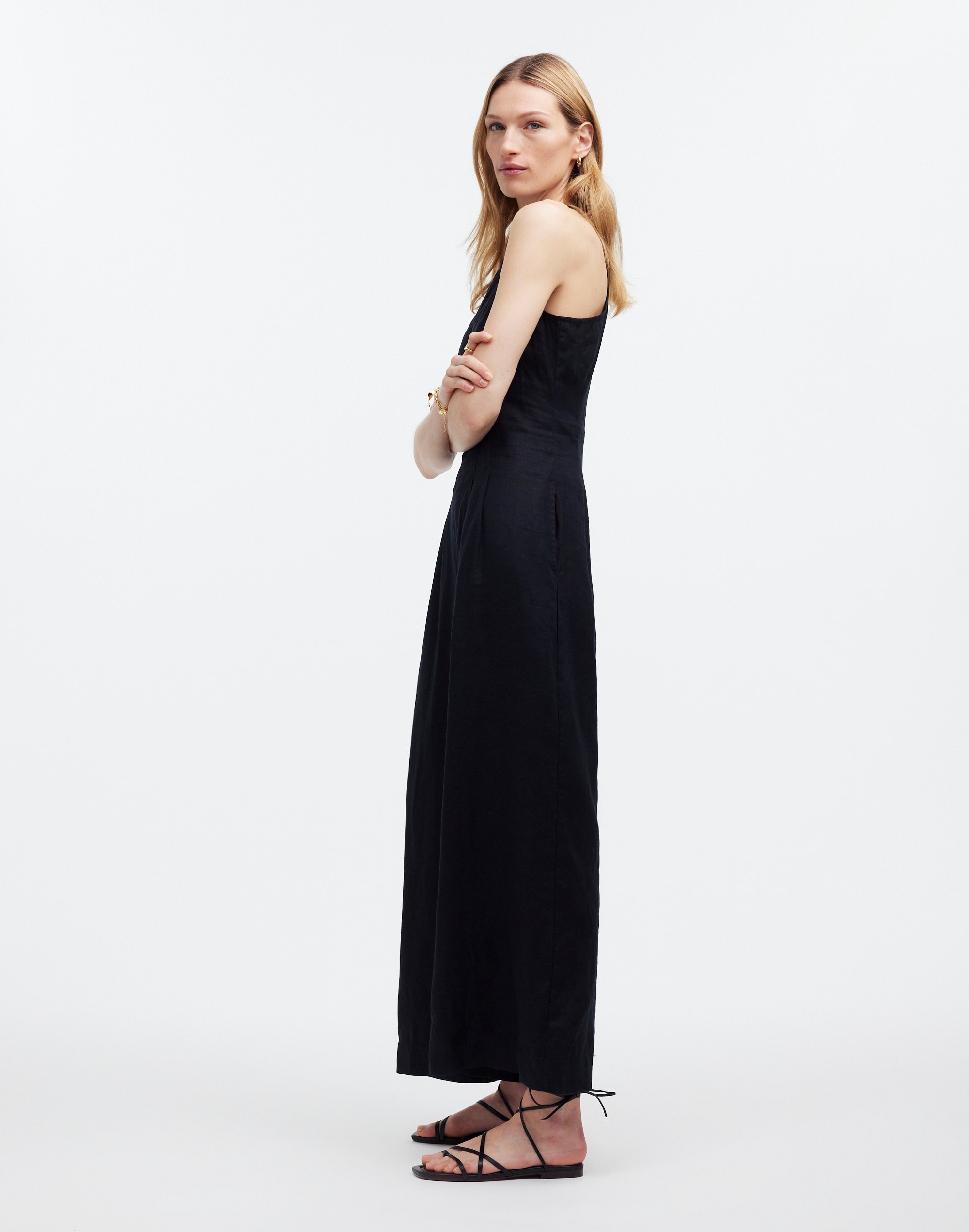 Seamed Wide-Leg Jumpsuit in 100% Linen
